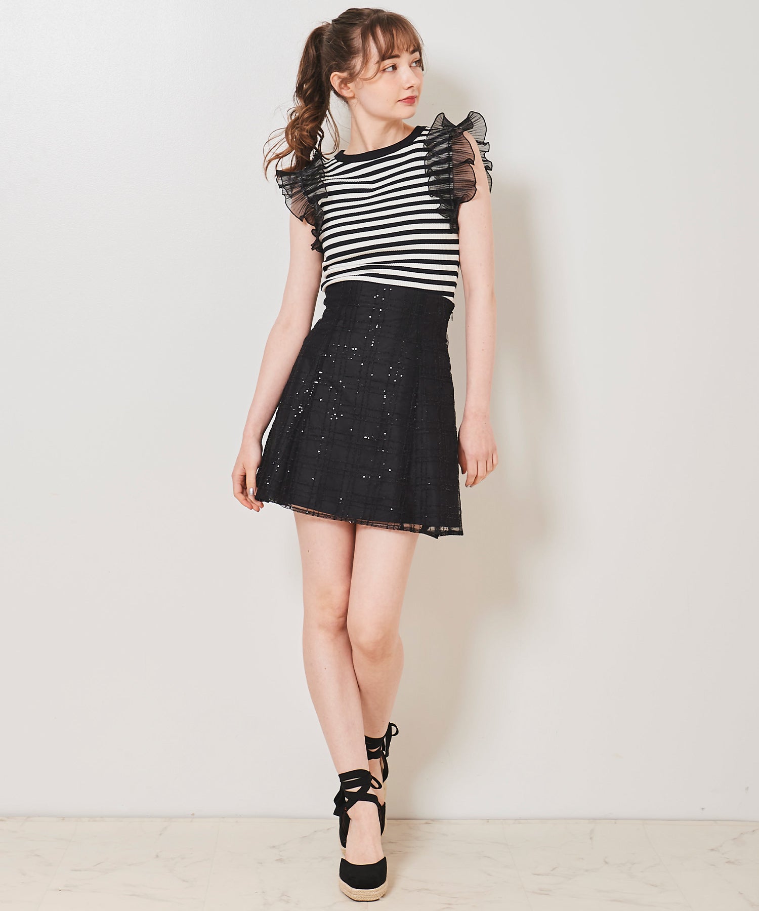 トランテアン ソン ドゥ モード 31 Sons de mode スパンコールチェックミニスカショーパン