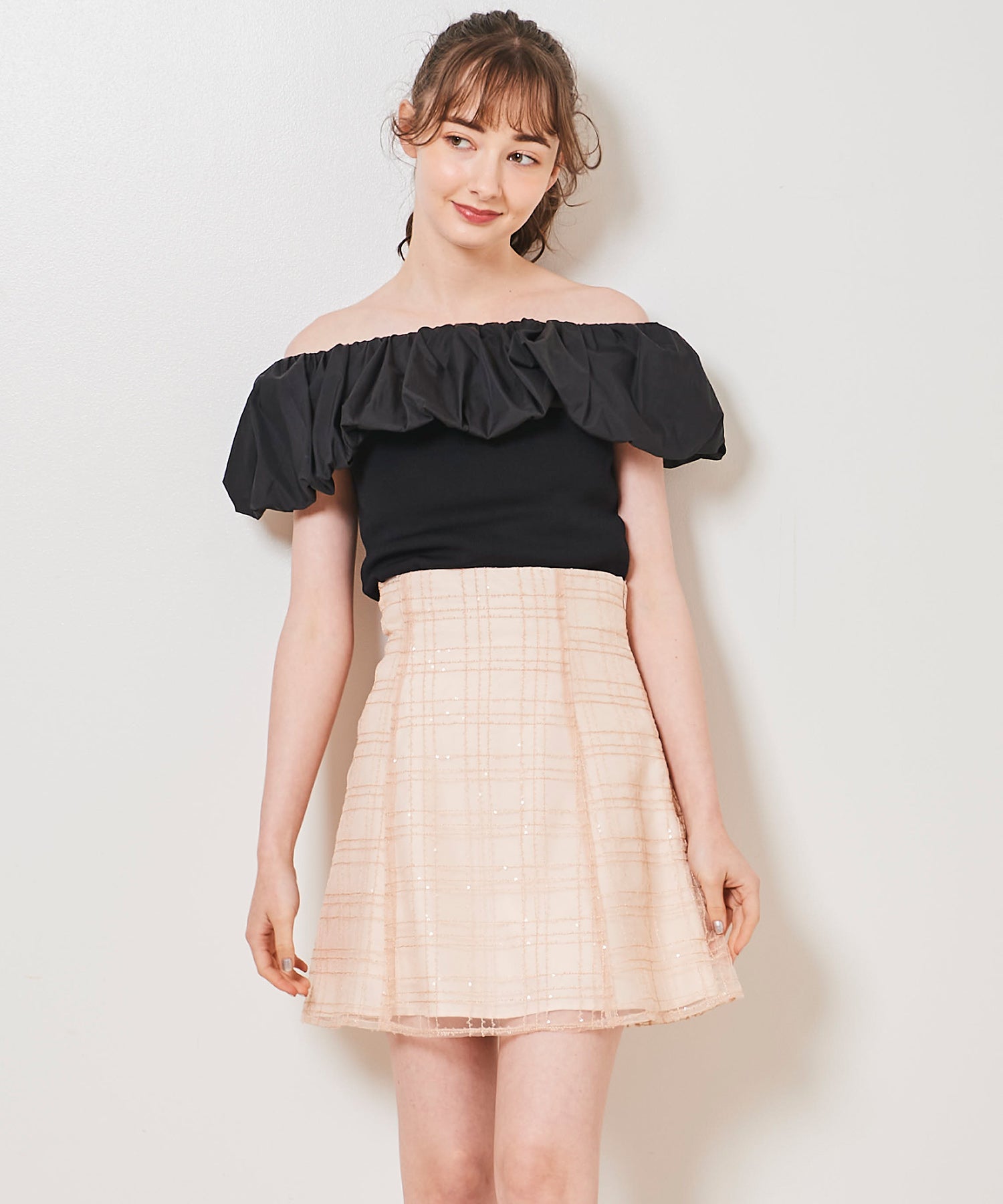 トランテアン ソン ドゥ モード 31 Sons de mode スパンコールチェックミニスカショーパン,ピンクベージュ