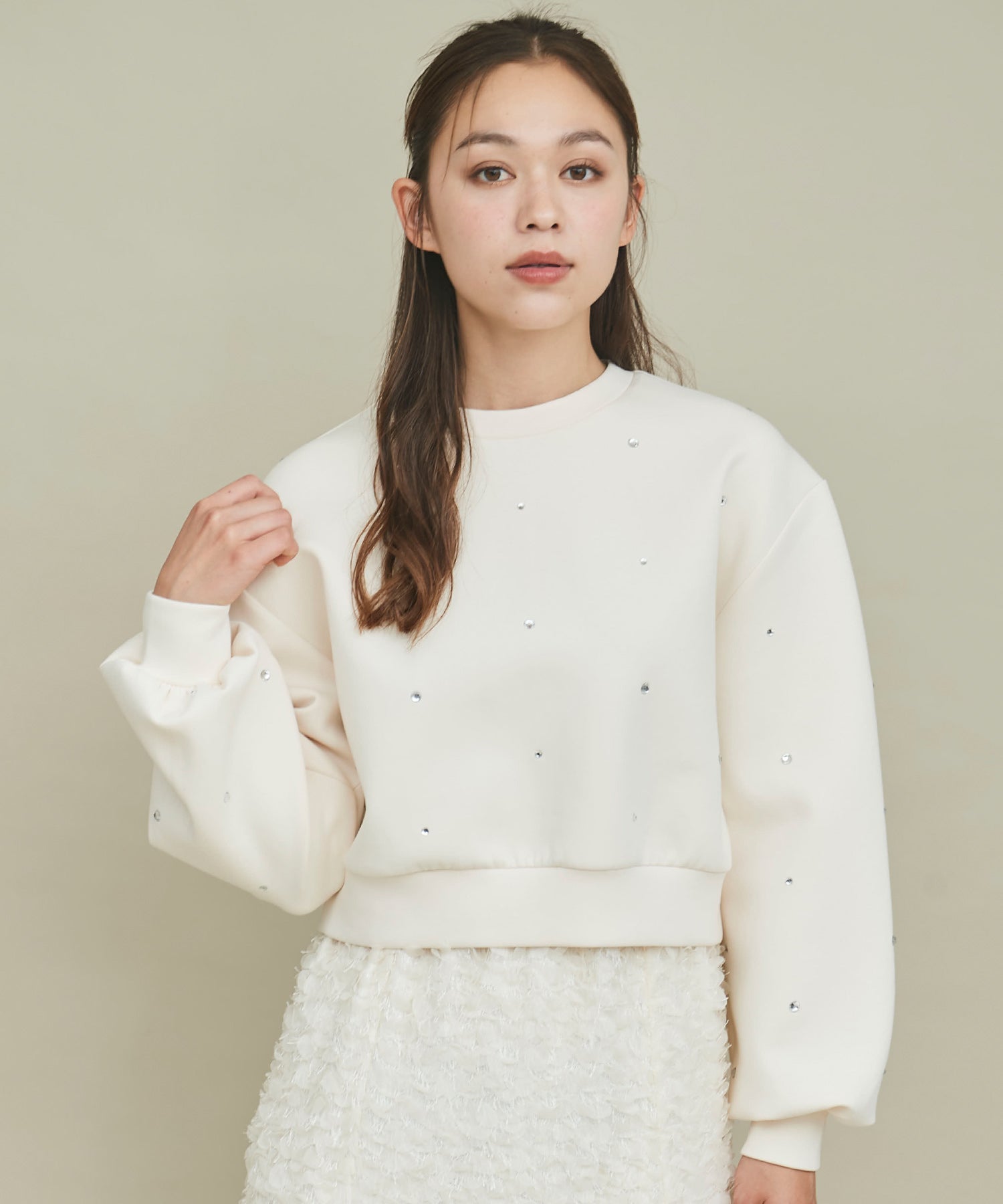 トランテアン ソン ドゥ モード 31 Sons de mode ビジュー付きダンボールスウェット (オフホワイト) オフホワイト