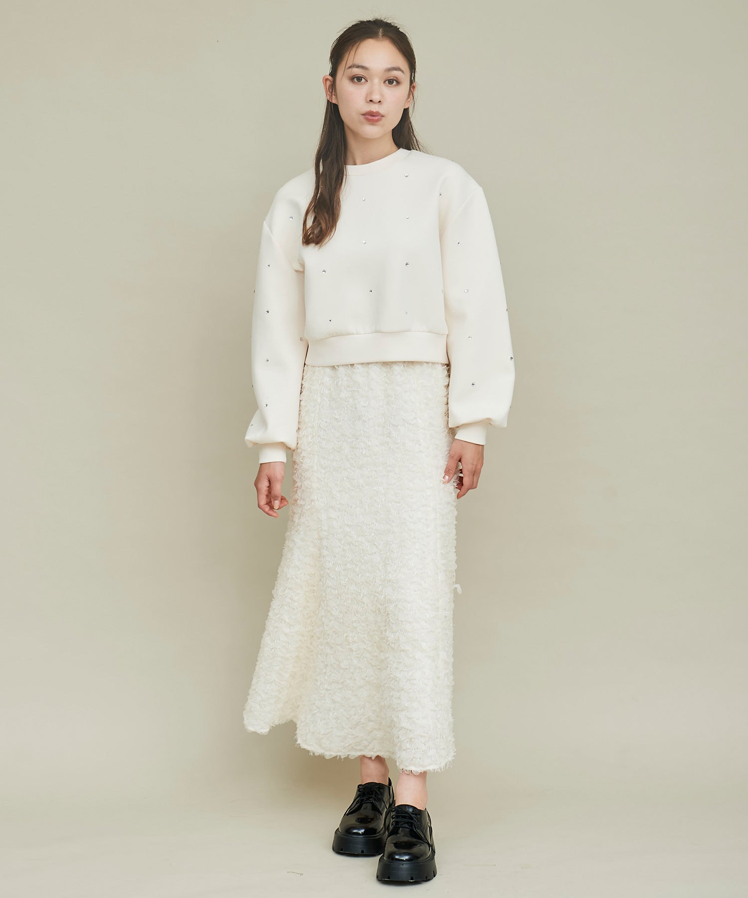 トランテアン ソン ドゥ モード 31 Sons de mode ビジュー付きダンボールスウェット (オフホワイト) オフホワイト