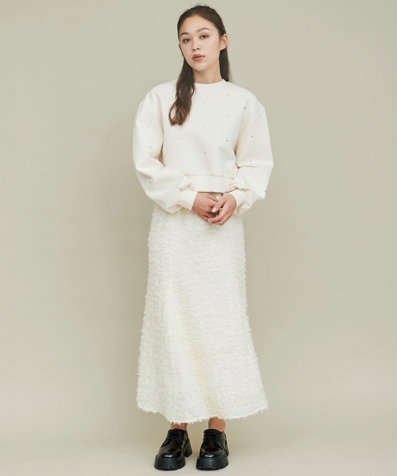 トランテアン ソン ドゥ モード 31 Sons de mode ビジュー付きダンボールスウェット (オフホワイト) オフホワイト