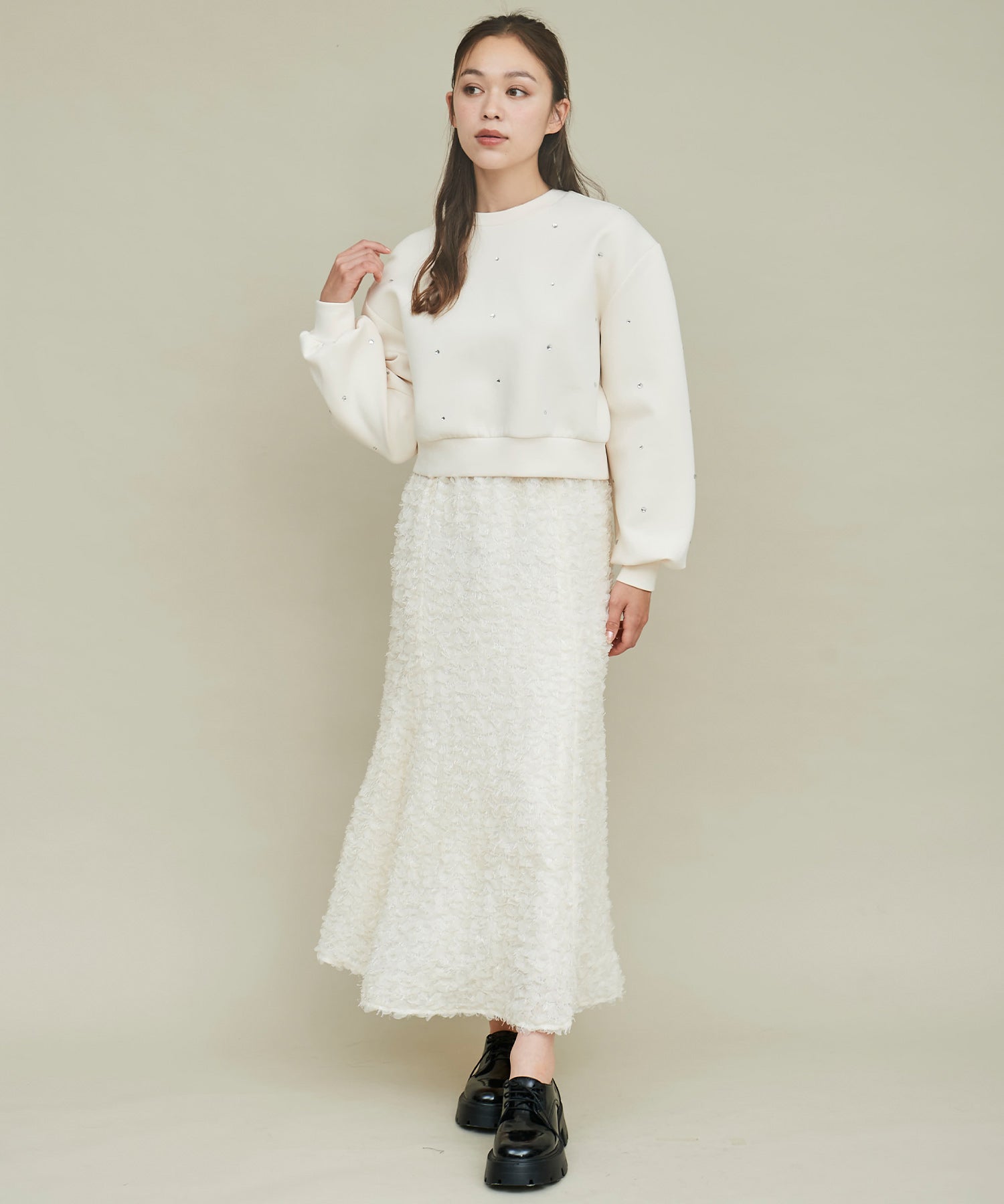 トランテアン ソン ドゥ モード 31 Sons de mode ビジュー付きダンボールスウェット (オフホワイト) オフホワイト