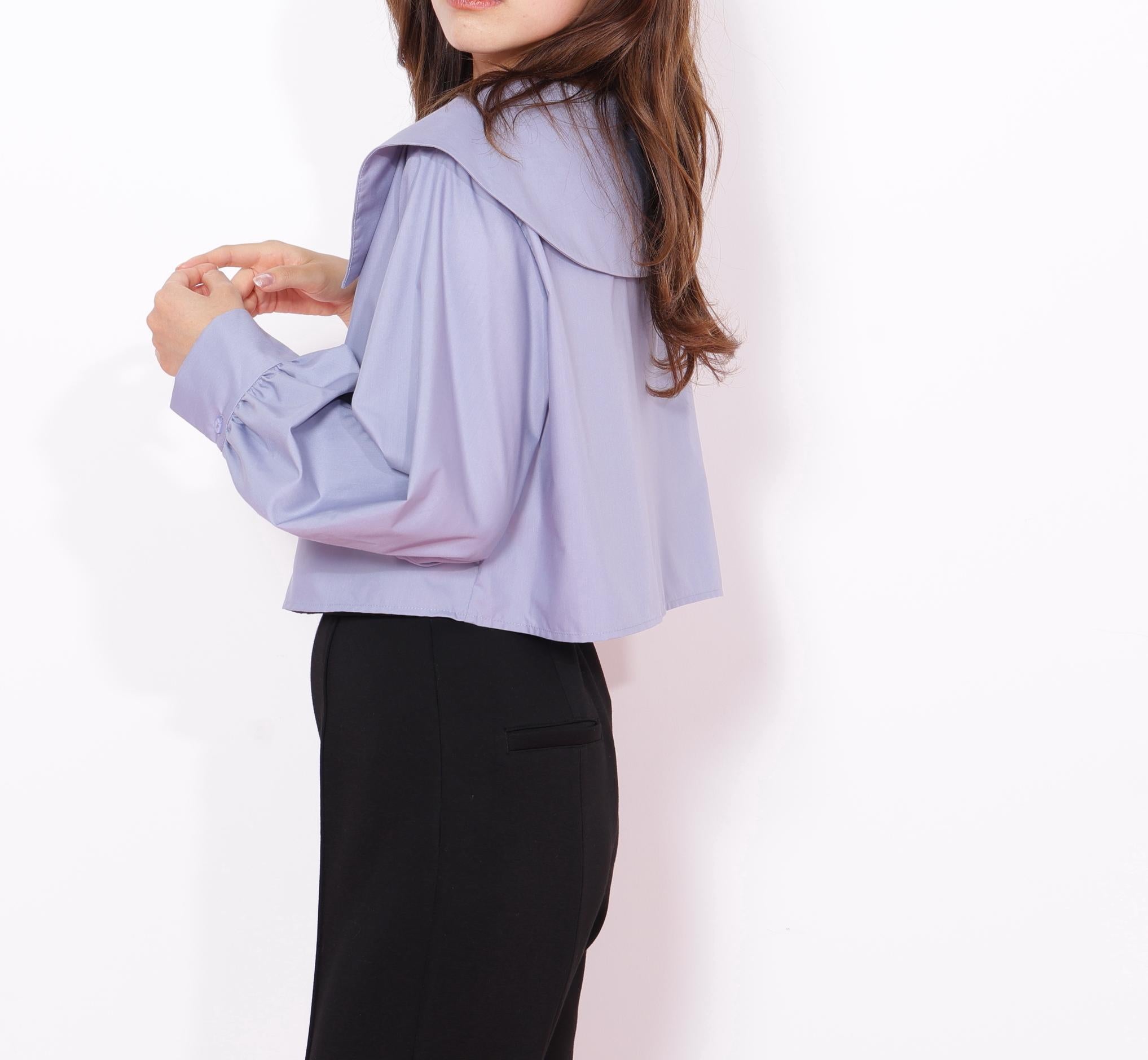 ビッグカラー短丈ブラウス ブルー