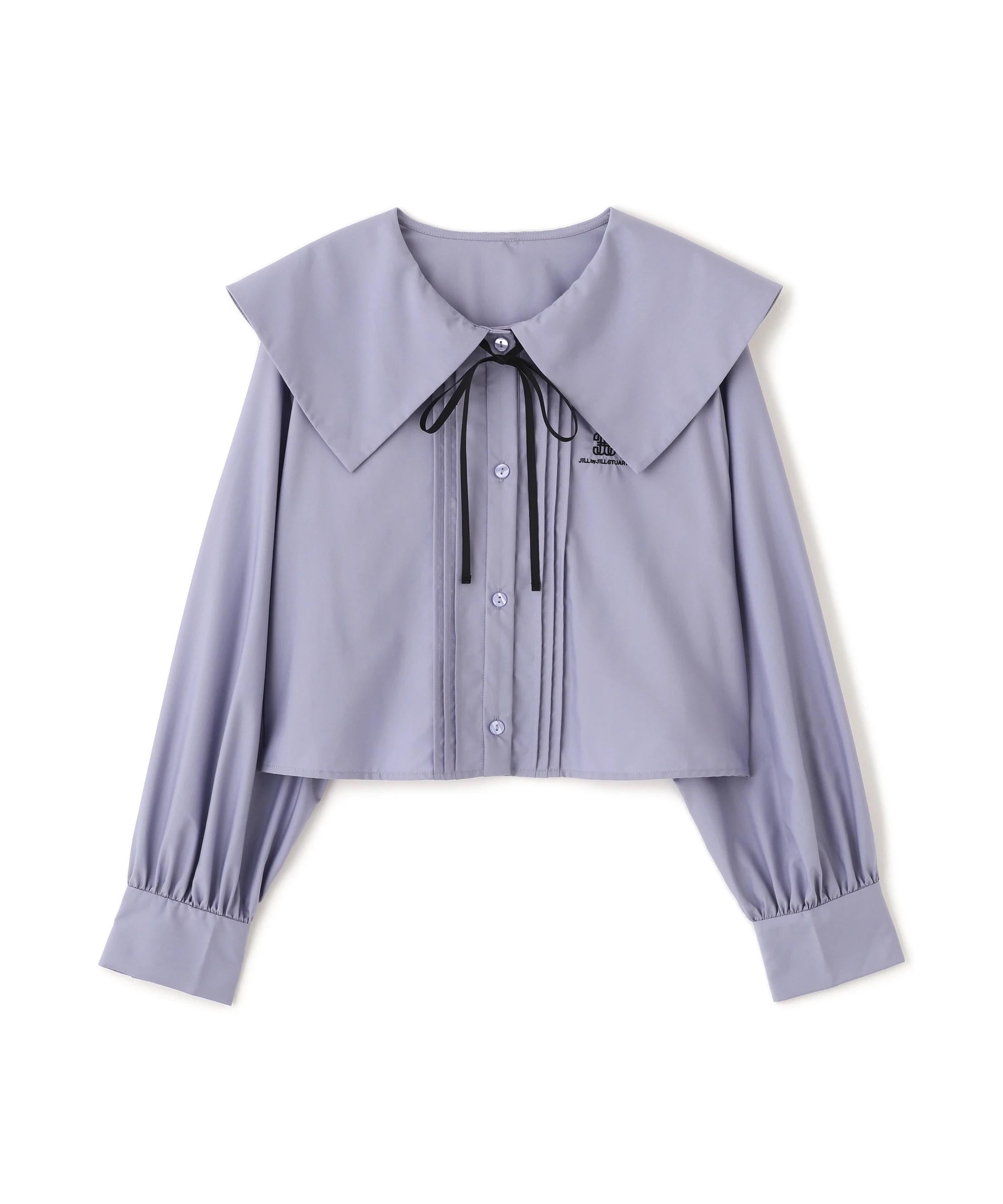 ビッグカラー短丈ブラウス ブルー