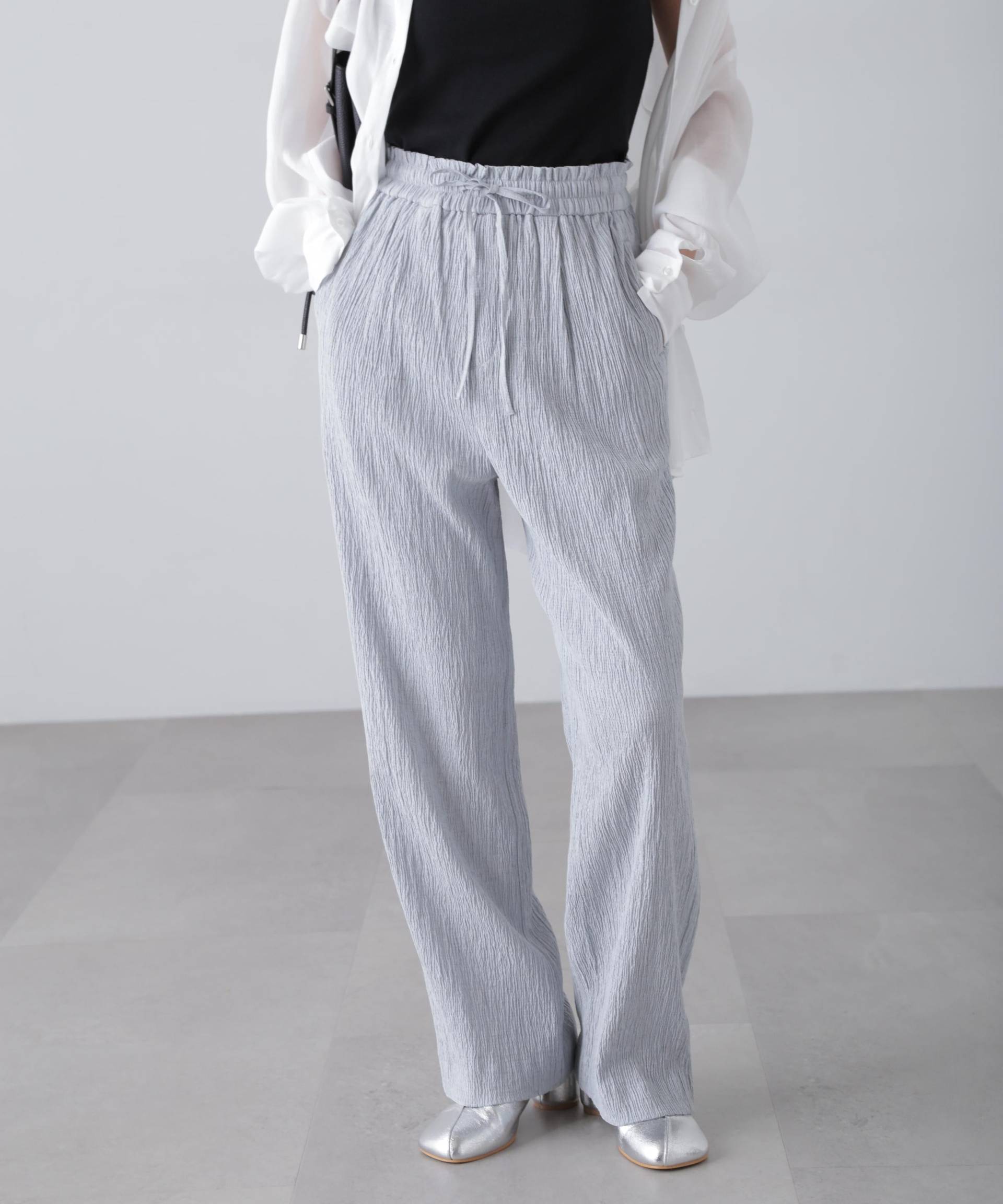 楊柳リラックスストレートパンツ ライトブルー