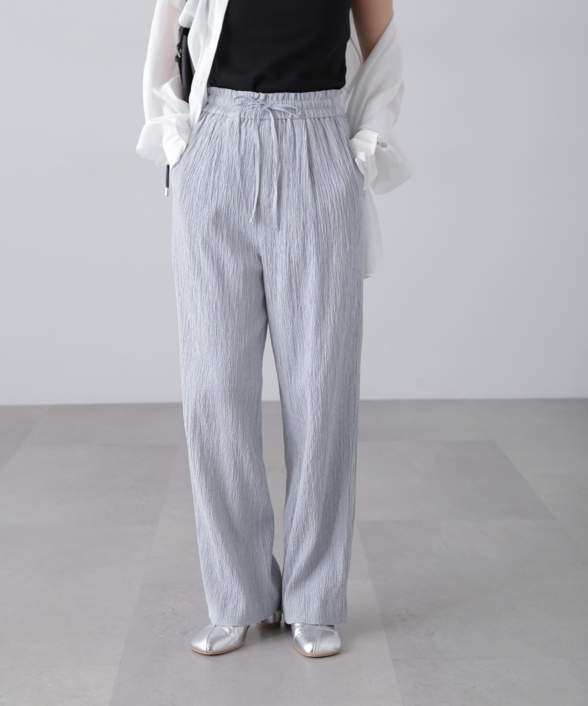 楊柳リラックスストレートパンツ ライトブルー