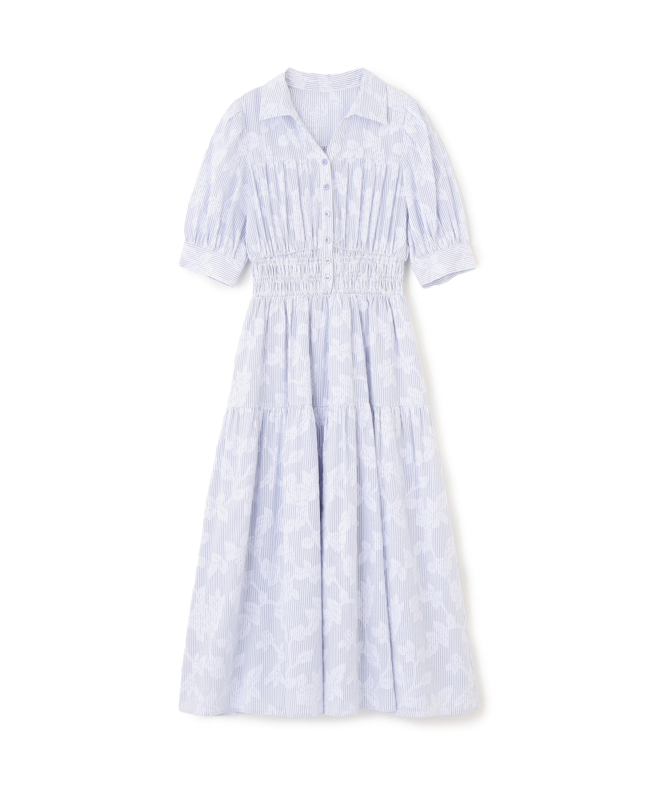 ストライプジャガードシャツワンピース ブルー1