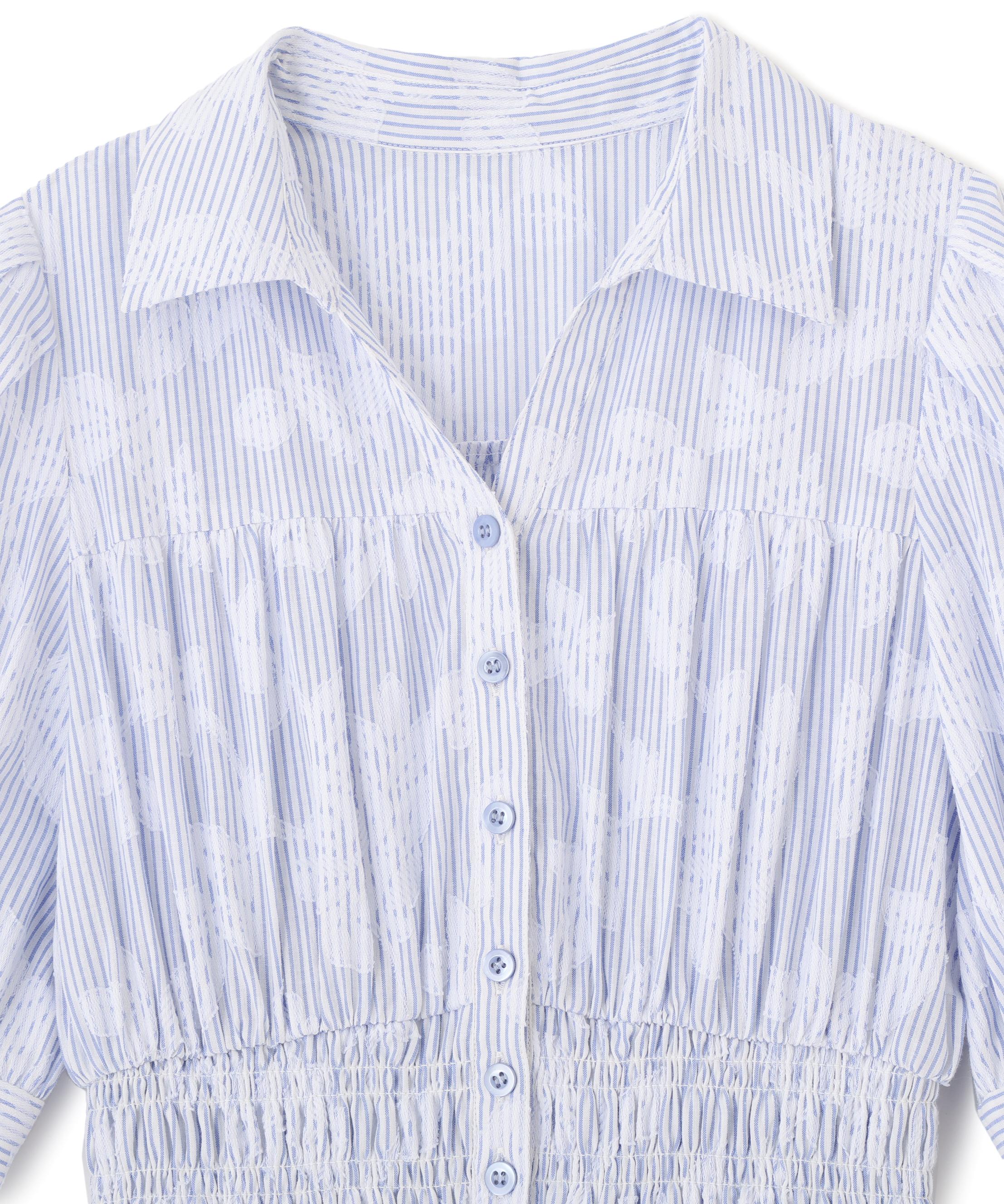 ストライプジャガードシャツワンピース ブルー1