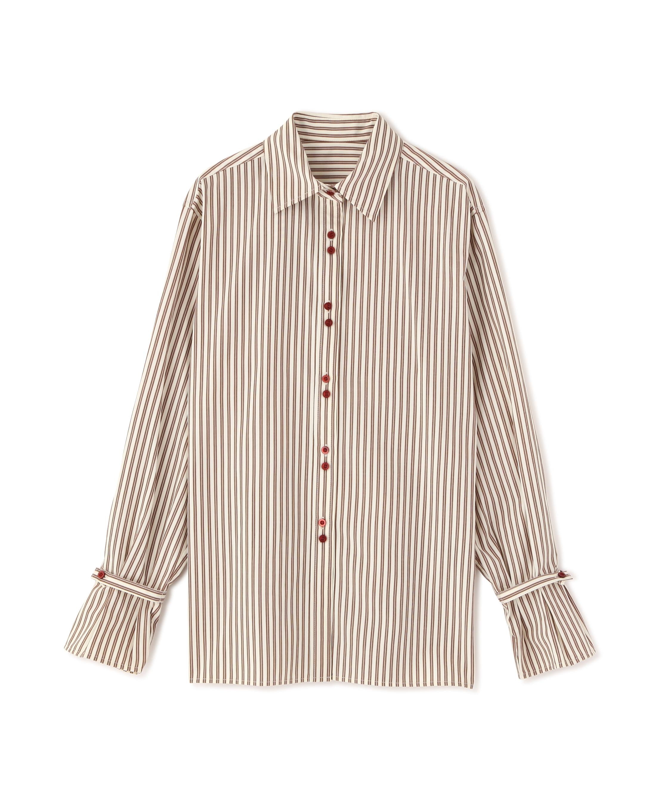 ウエストシェイプレースアップシャツ ブラウンストライプ1