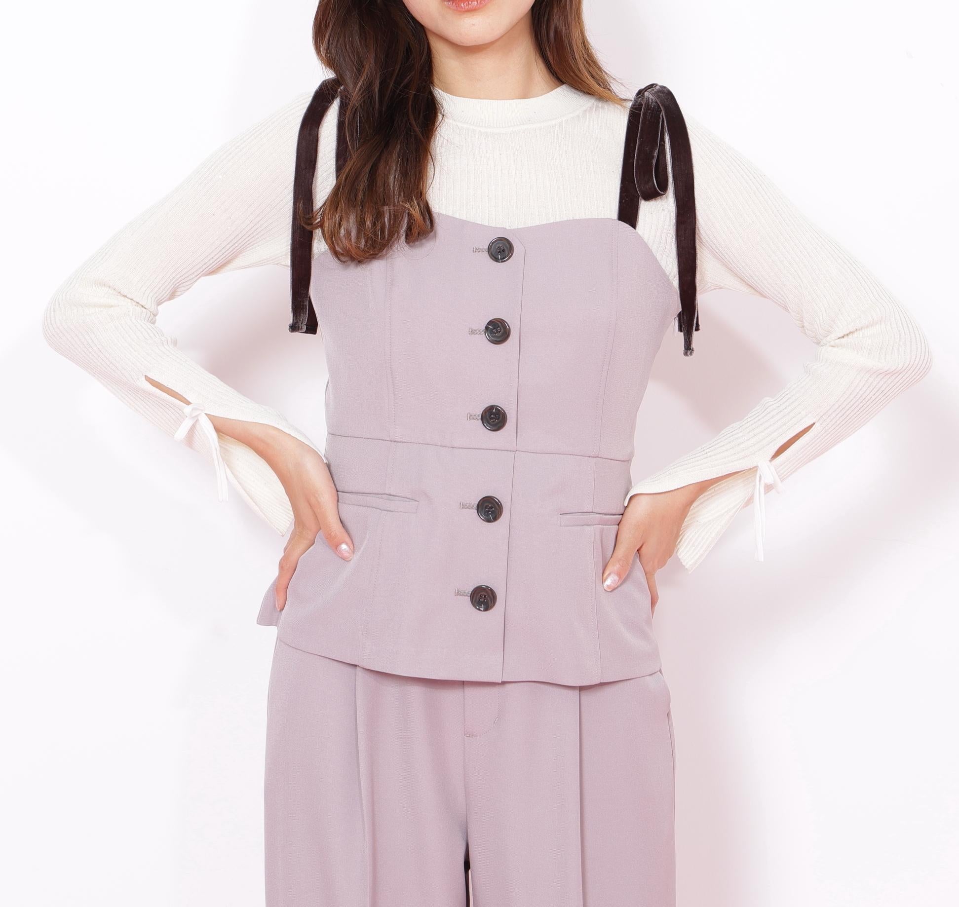 <セットアップ対応>ベーシックツイルベロアリボンビスチェ モカ