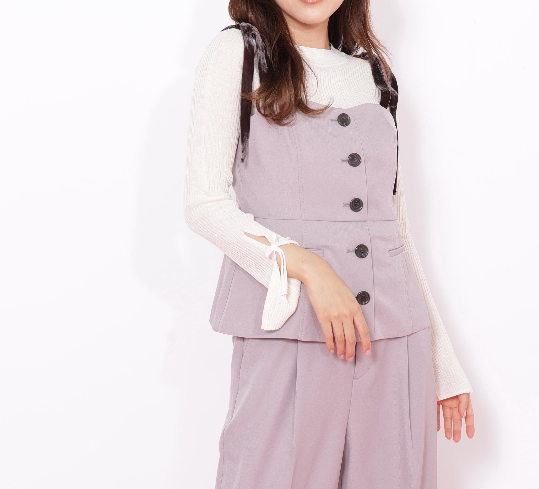 <セットアップ対応>ベーシックツイルベロアリボンビスチェ モカ