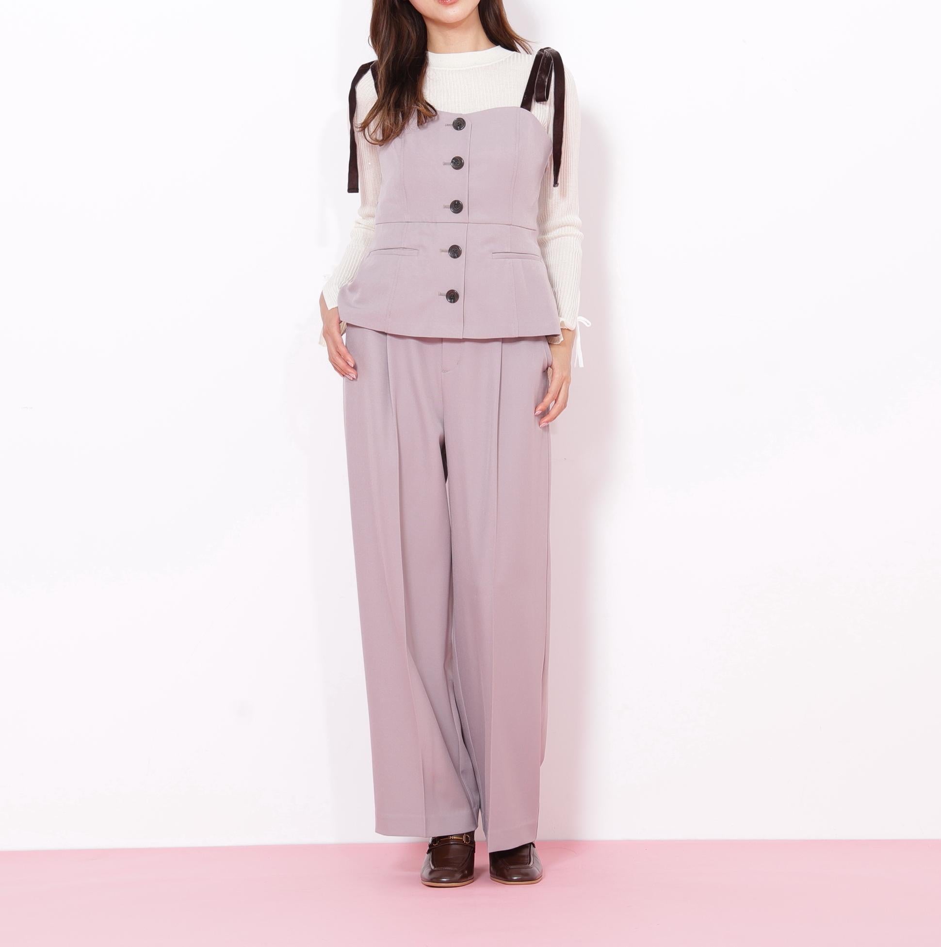 <セットアップ対応>ベーシックツイルベロアリボンビスチェ モカ