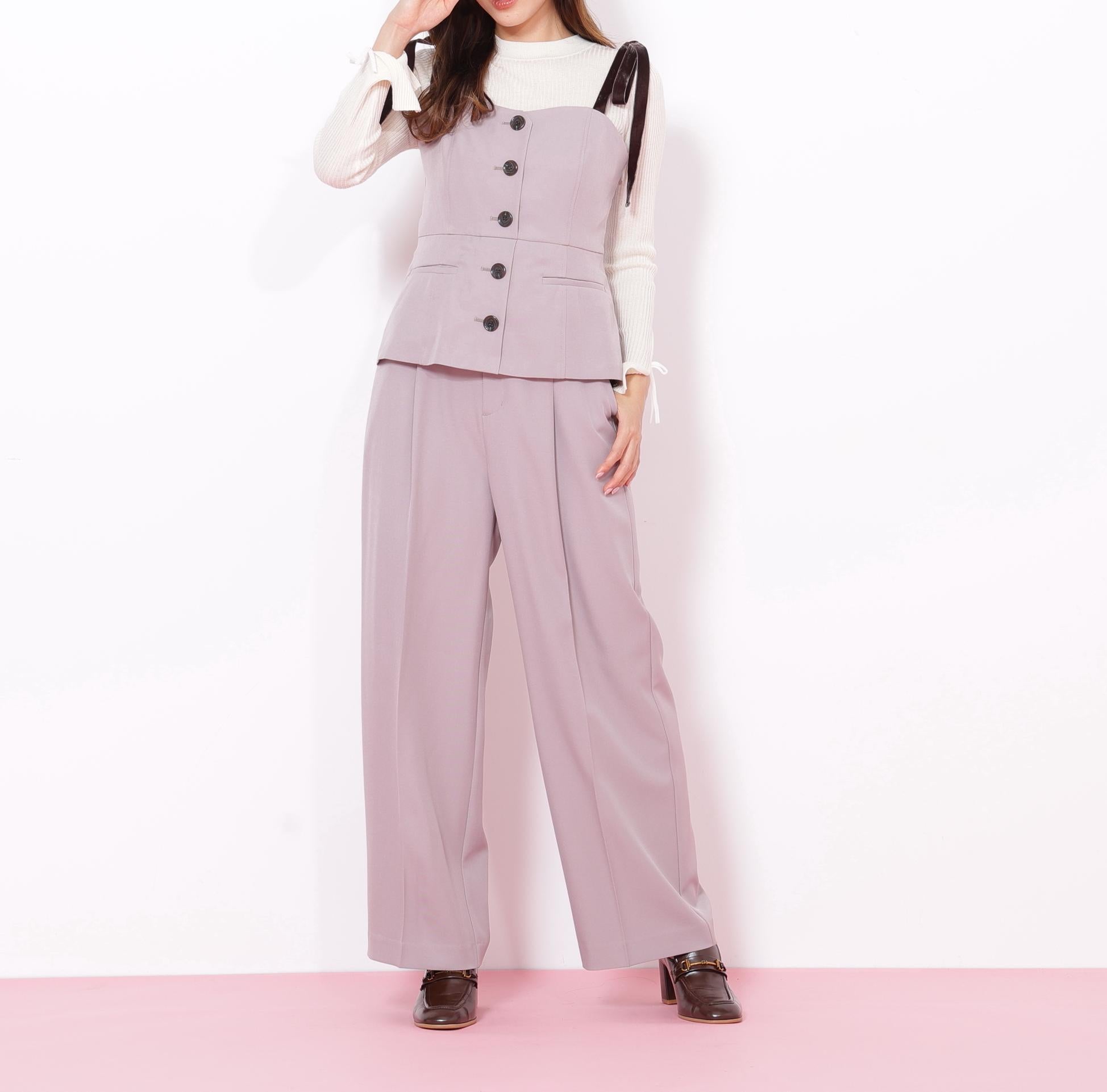 <セットアップ対応>ベーシックツイルベロアリボンビスチェ モカ