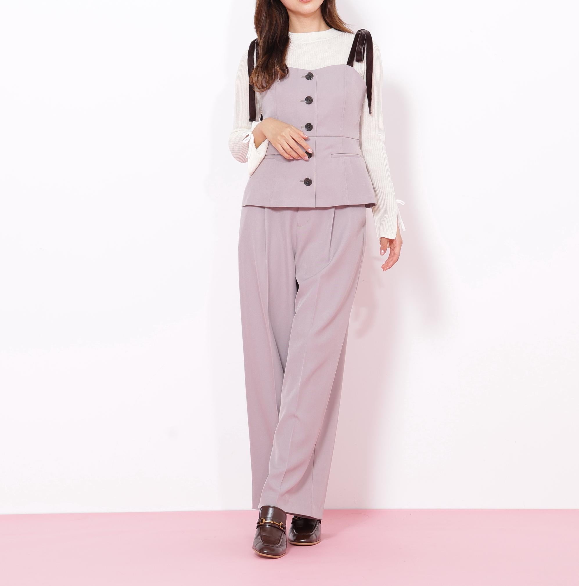 <セットアップ対応>ベーシックツイルベロアリボンビスチェ モカ