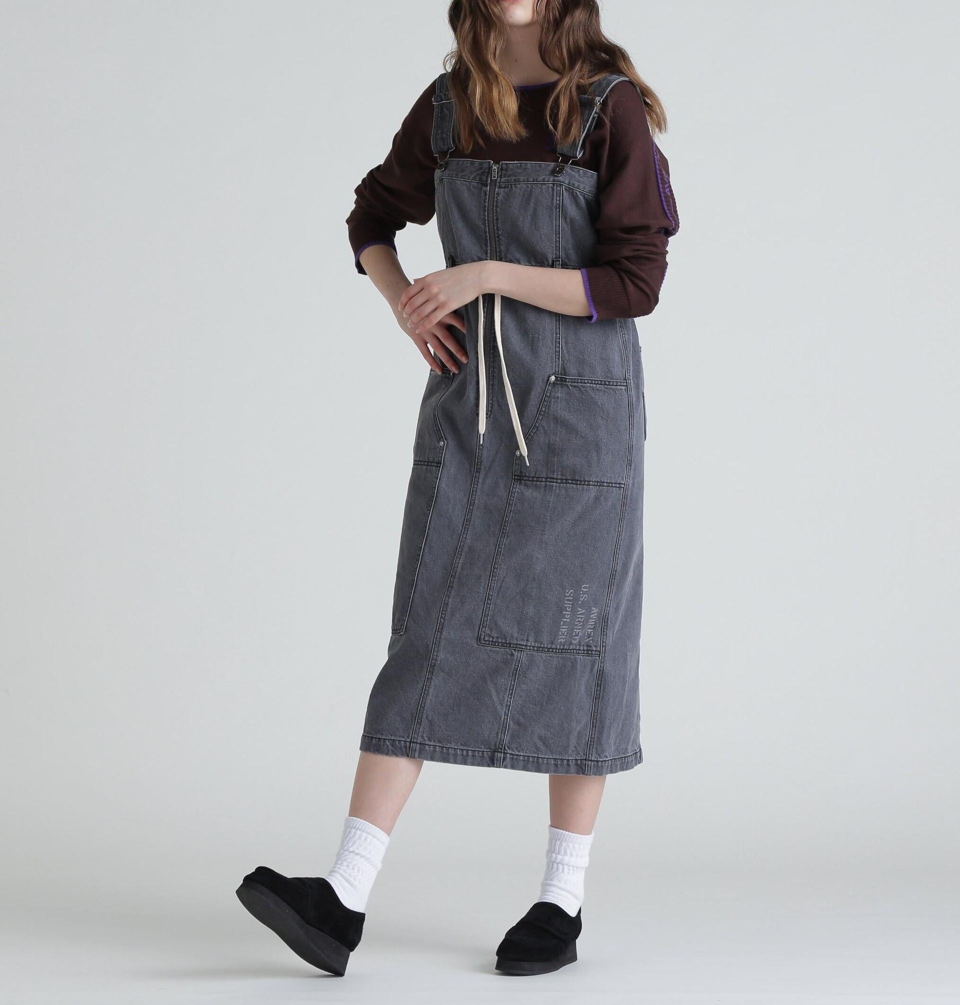 RELT P>INT DENIM JUMPE> SKI>T/ベルトプリントデニムジャンパースカート ブラック