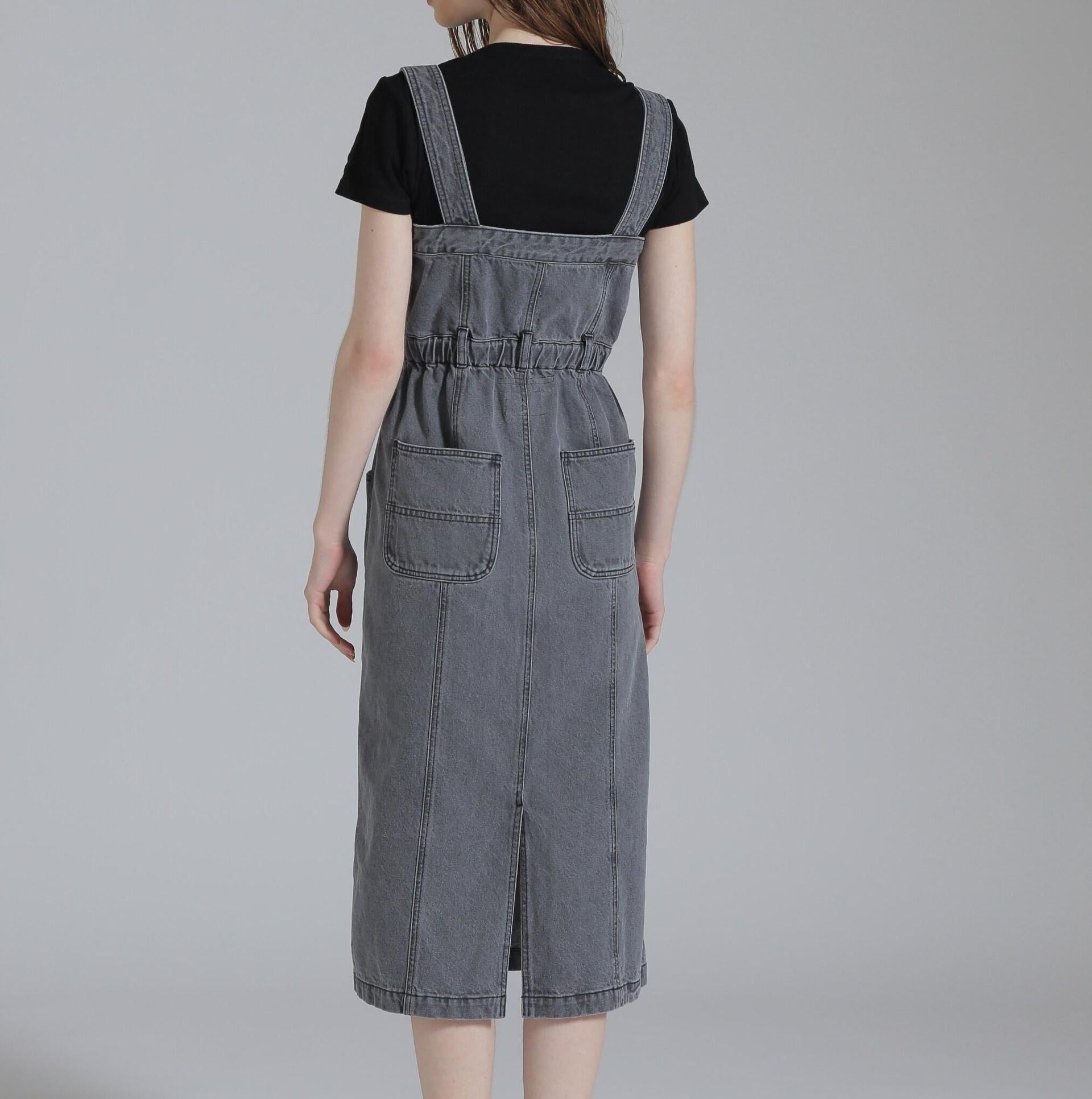 RELT P>INT DENIM JUMPE> SKI>T/ベルトプリントデニムジャンパースカート ブラック