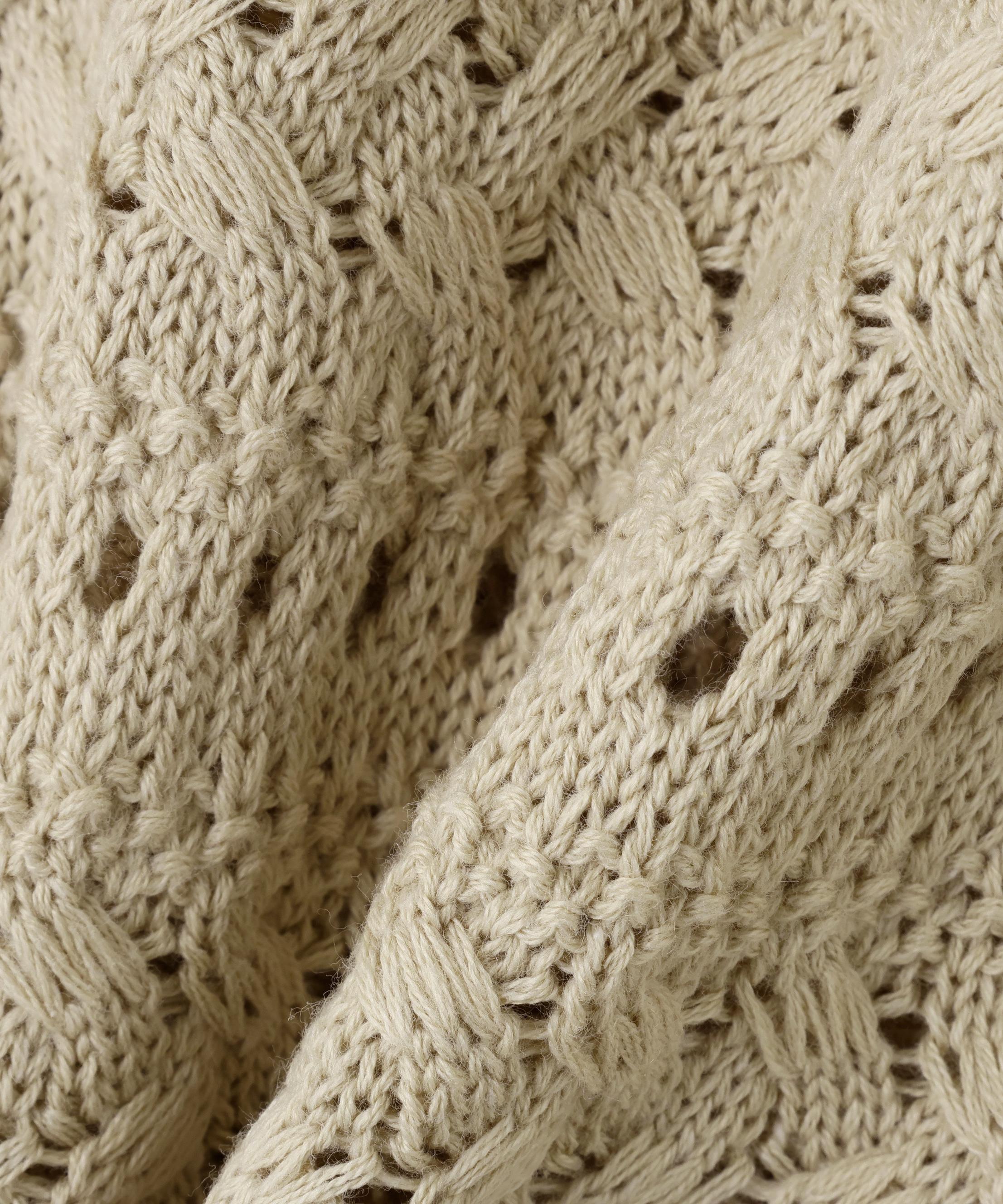 Vネック透かし編みニット ベージュ