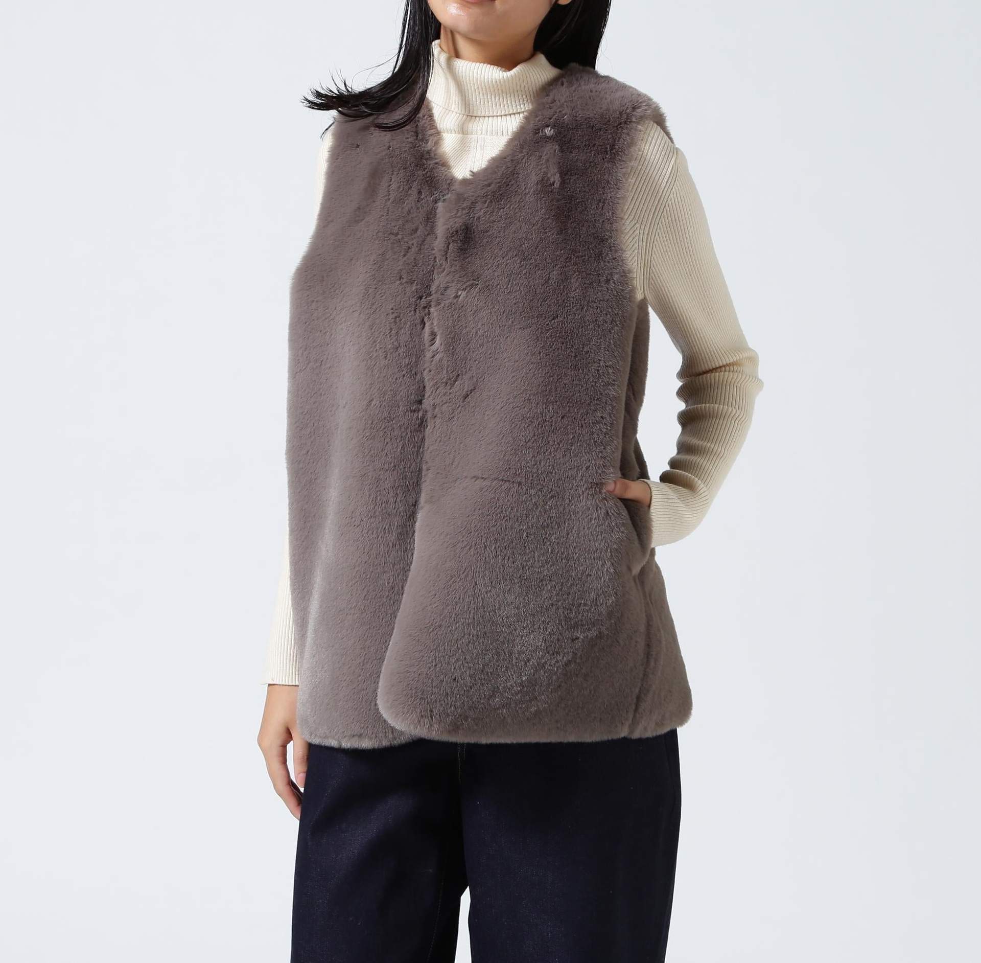 Risley/リズレー/ラビットファー風ベスト グレー