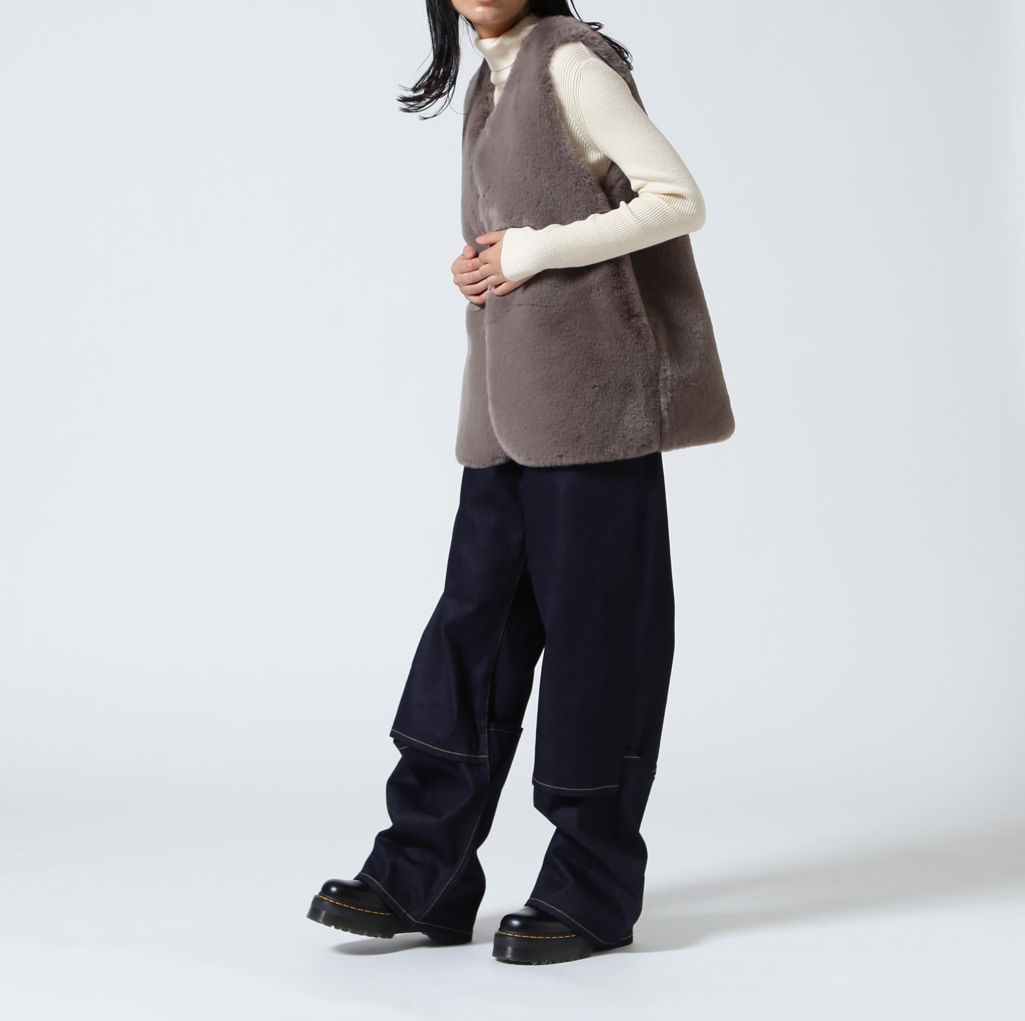 Risley/リズレー/ラビットファー風ベスト グレー