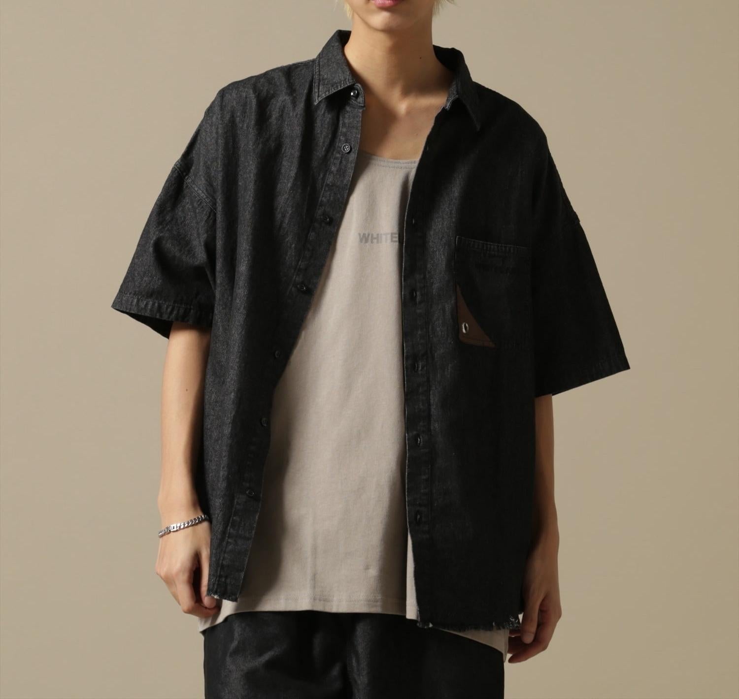 WHITELAND/OWL/DENIM S/S SHI>T ブラック