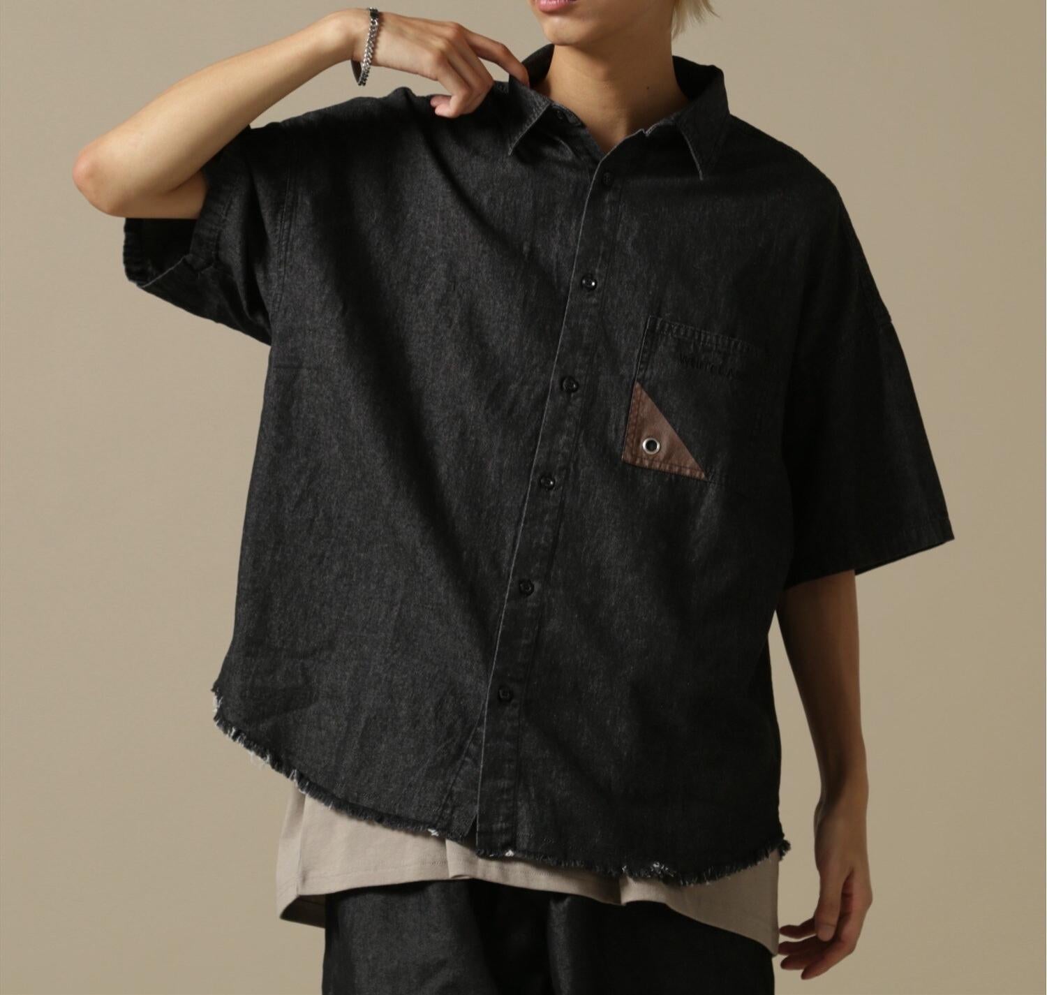 WHITELAND/OWL/DENIM S/S SHI>T ブラック