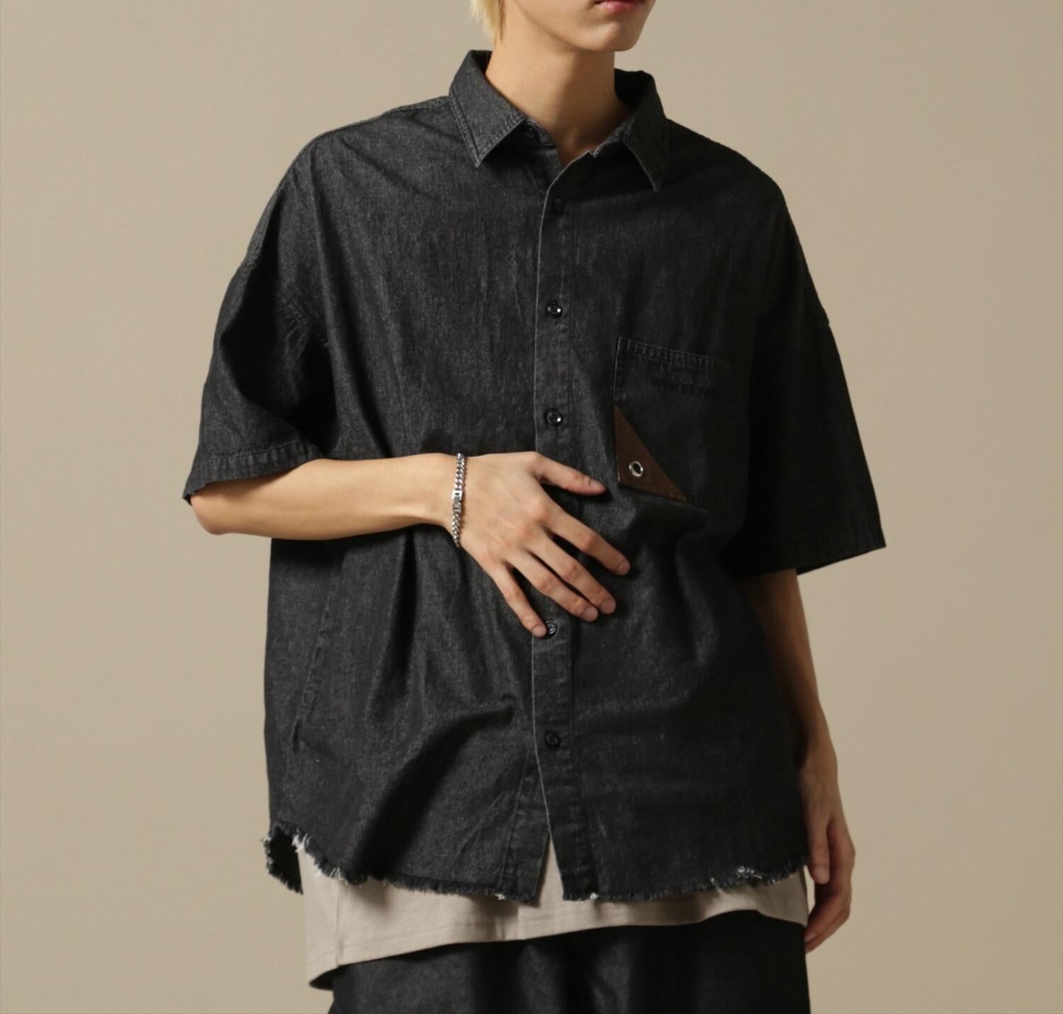 WHITELAND/OWL/DENIM S/S SHI>T ブラック