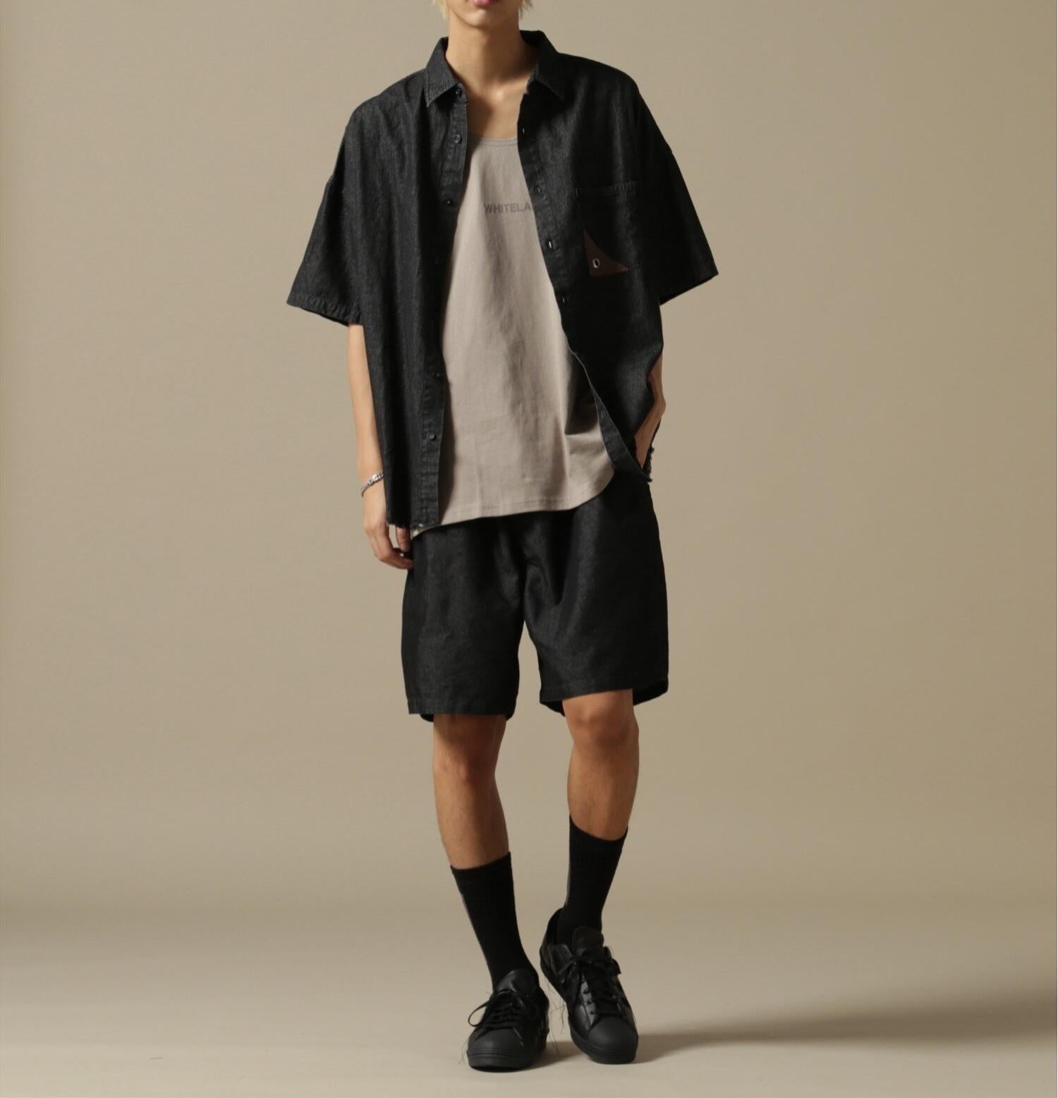WHITELAND/OWL/DENIM S/S SHI>T ブラック