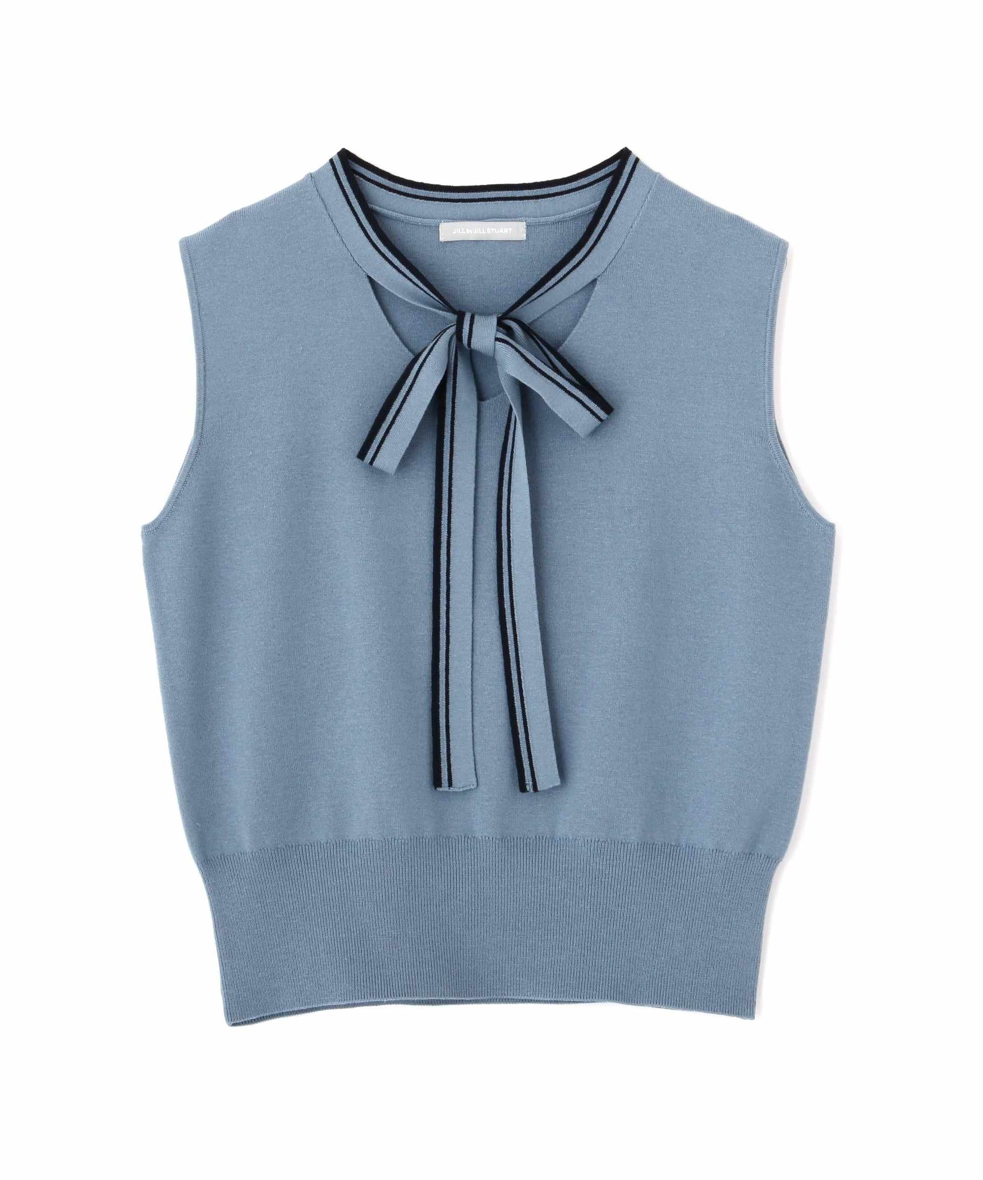 リボンボウタイノースリニットトップス ブルー