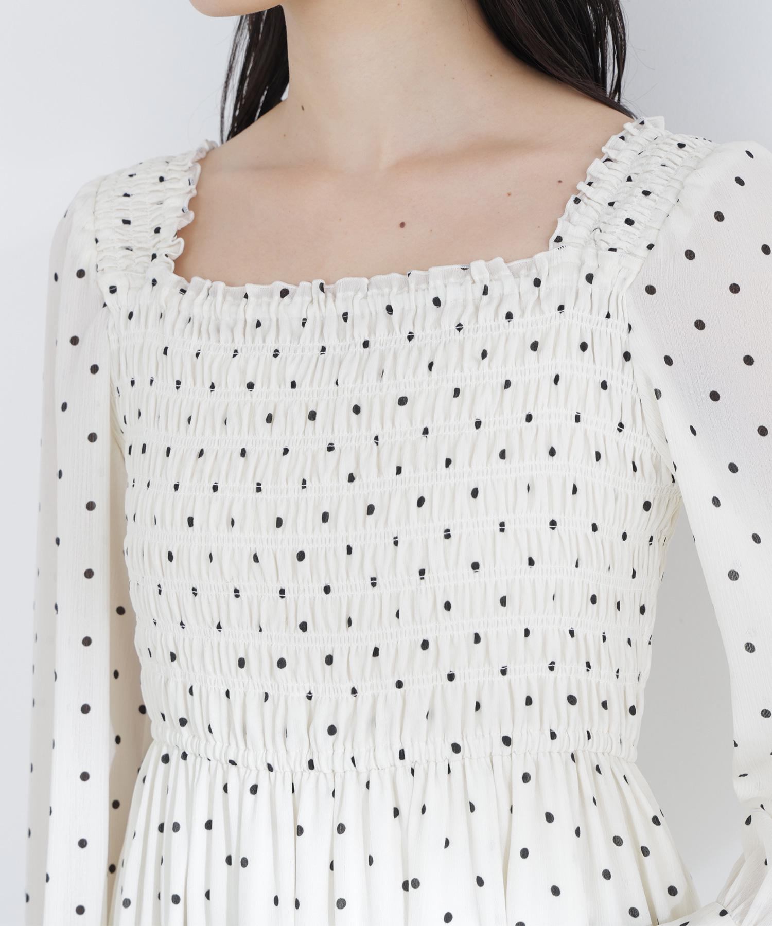 ドットプリントシャーリングワンピース オフホワイト×クロ2