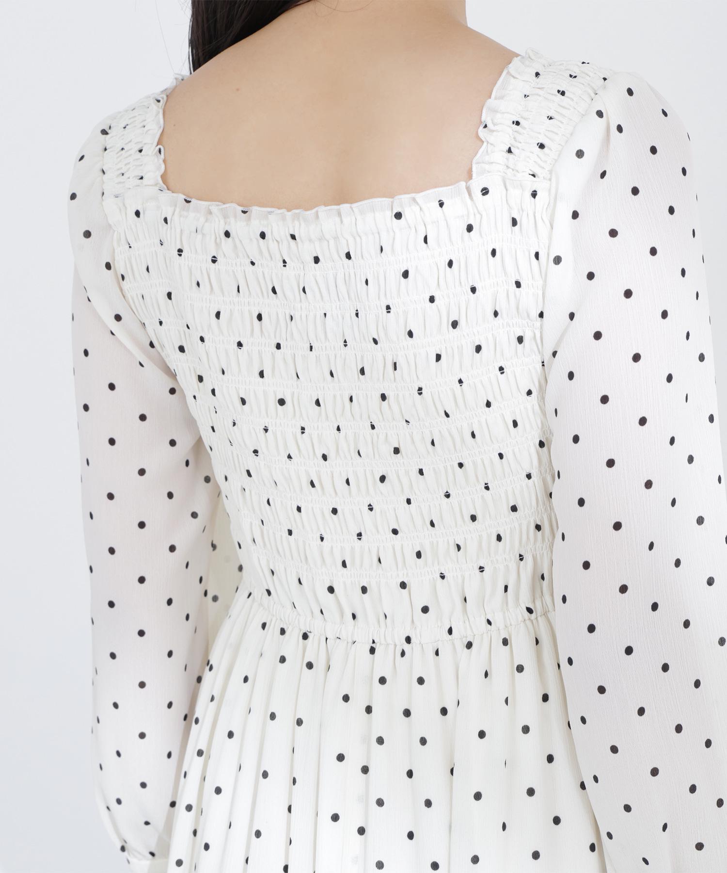 ドットプリントシャーリングワンピース オフホワイト×クロ2