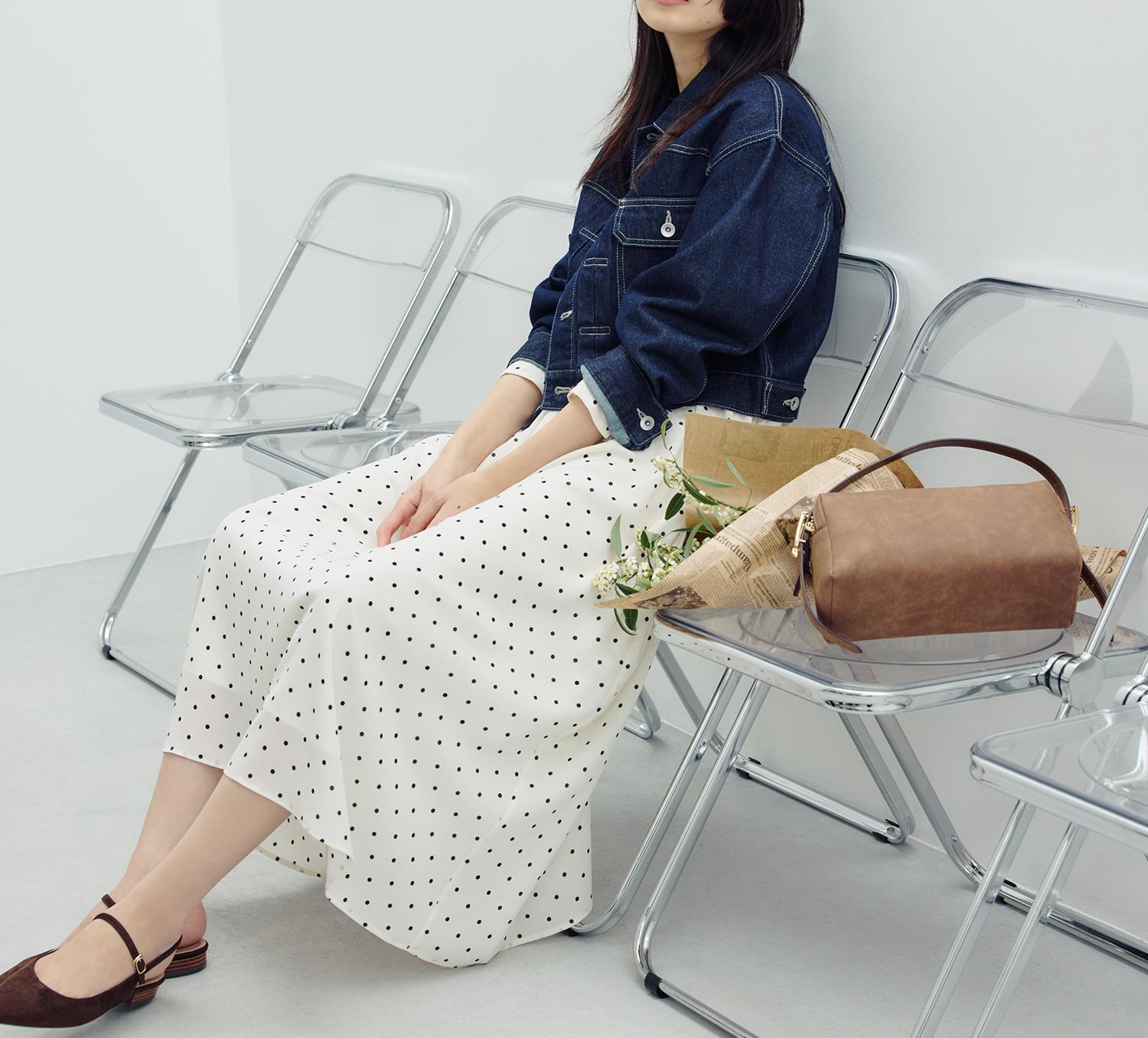 ドットプリントシャーリングワンピース オフホワイト×クロ2