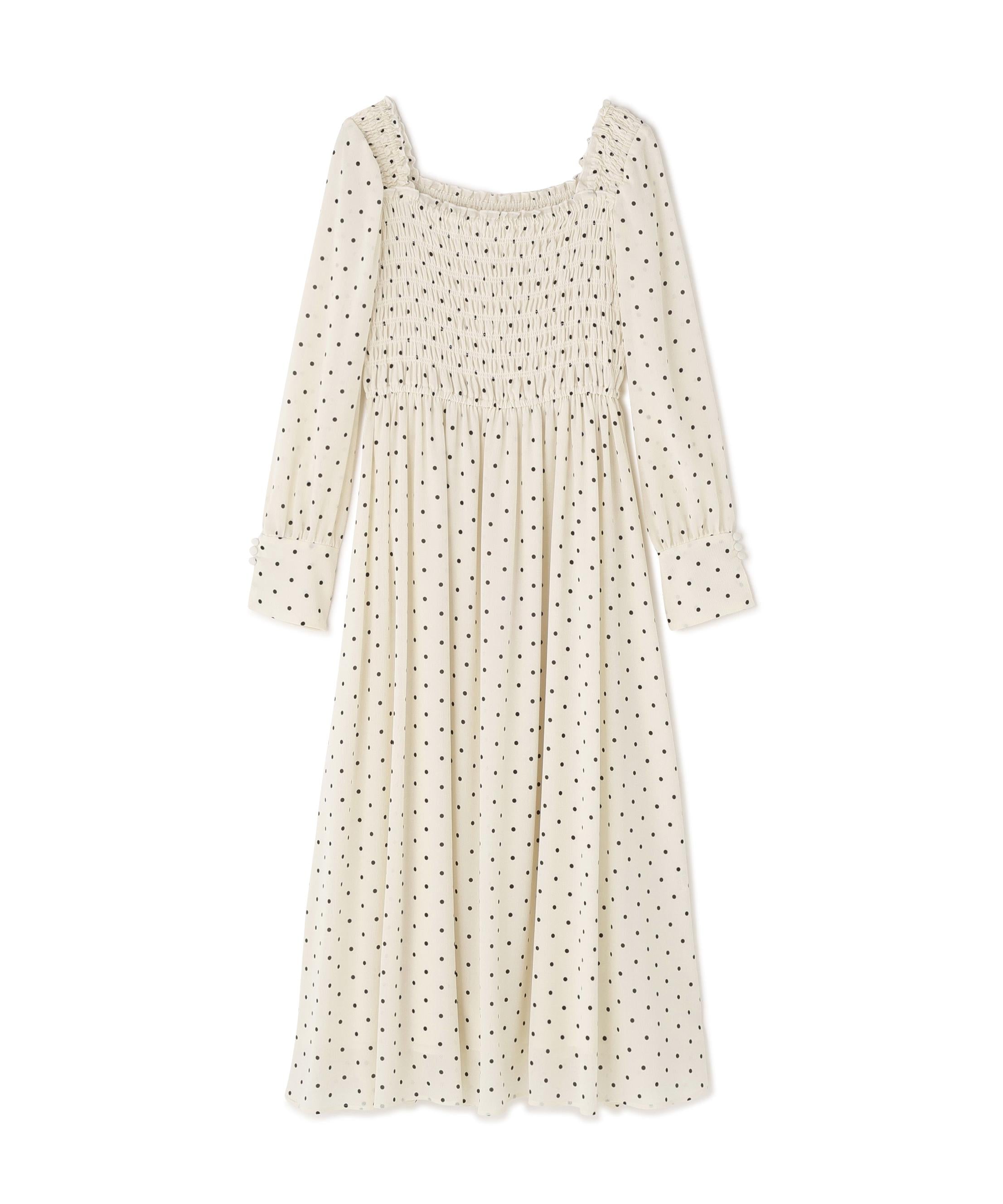 ドットプリントシャーリングワンピース オフホワイト×クロ2