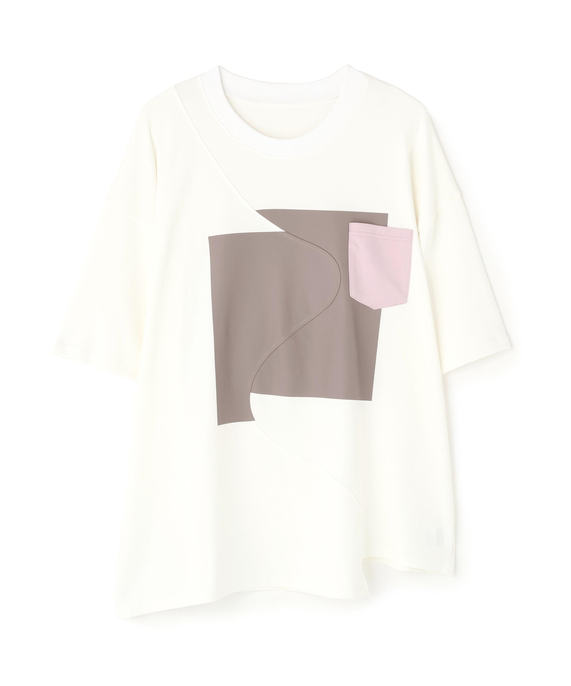 Maison ULA/メゾン ウラ/切り替えプリントTシャツ ホワイト