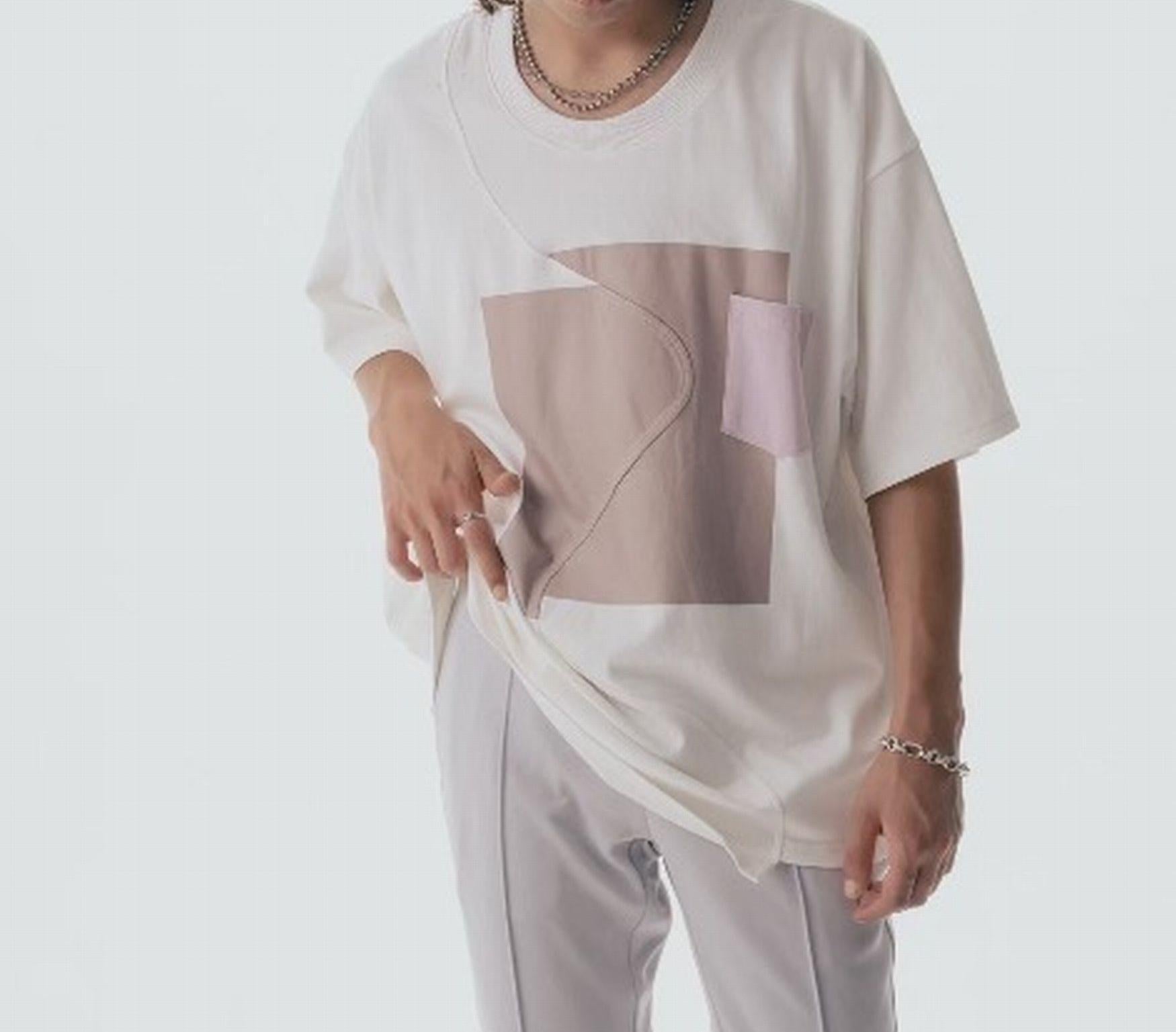 Maison ULA/メゾン ウラ/切り替えプリントTシャツ ホワイト