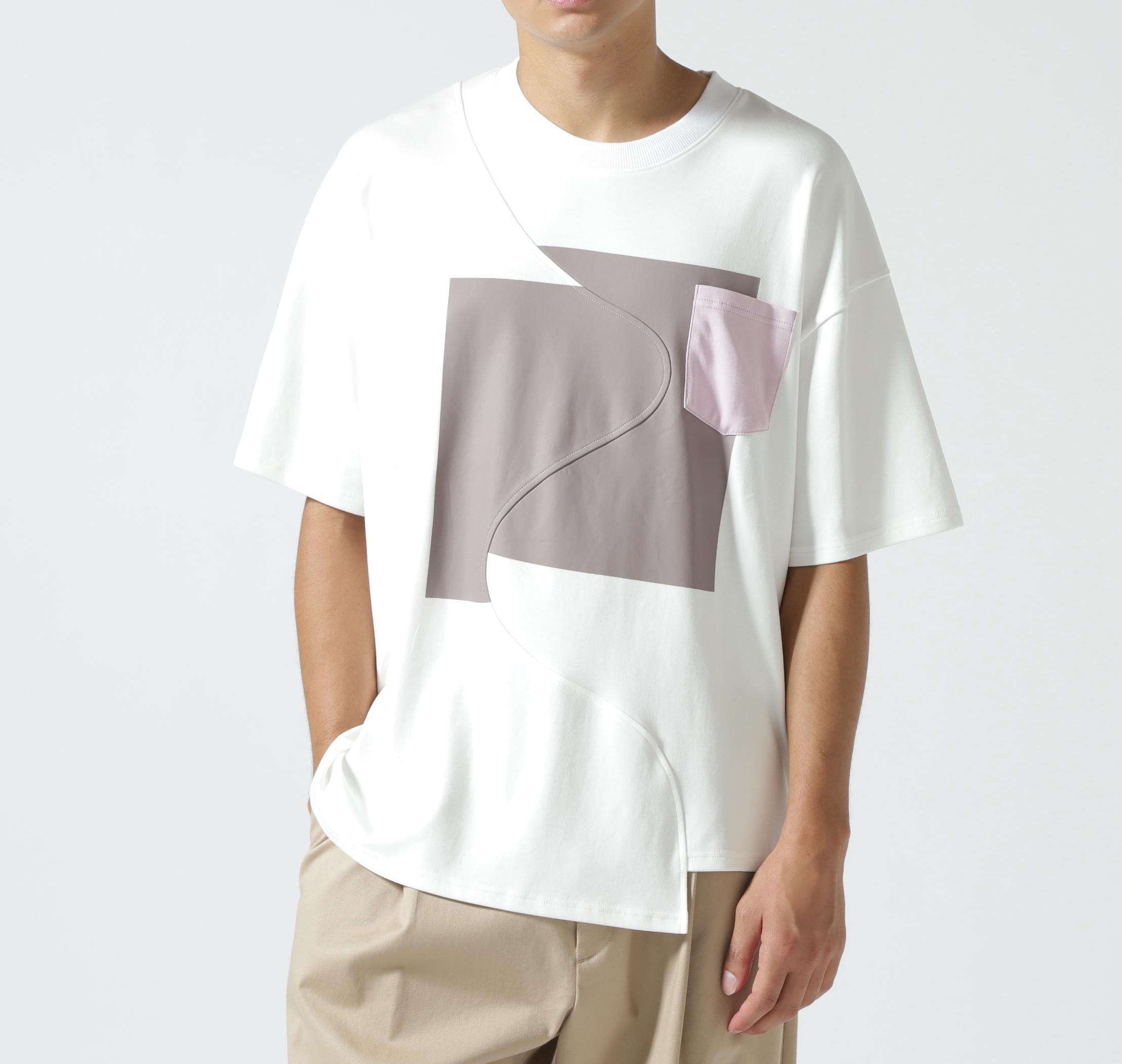 Maison ULA/メゾン ウラ/切り替えプリントTシャツ ホワイト