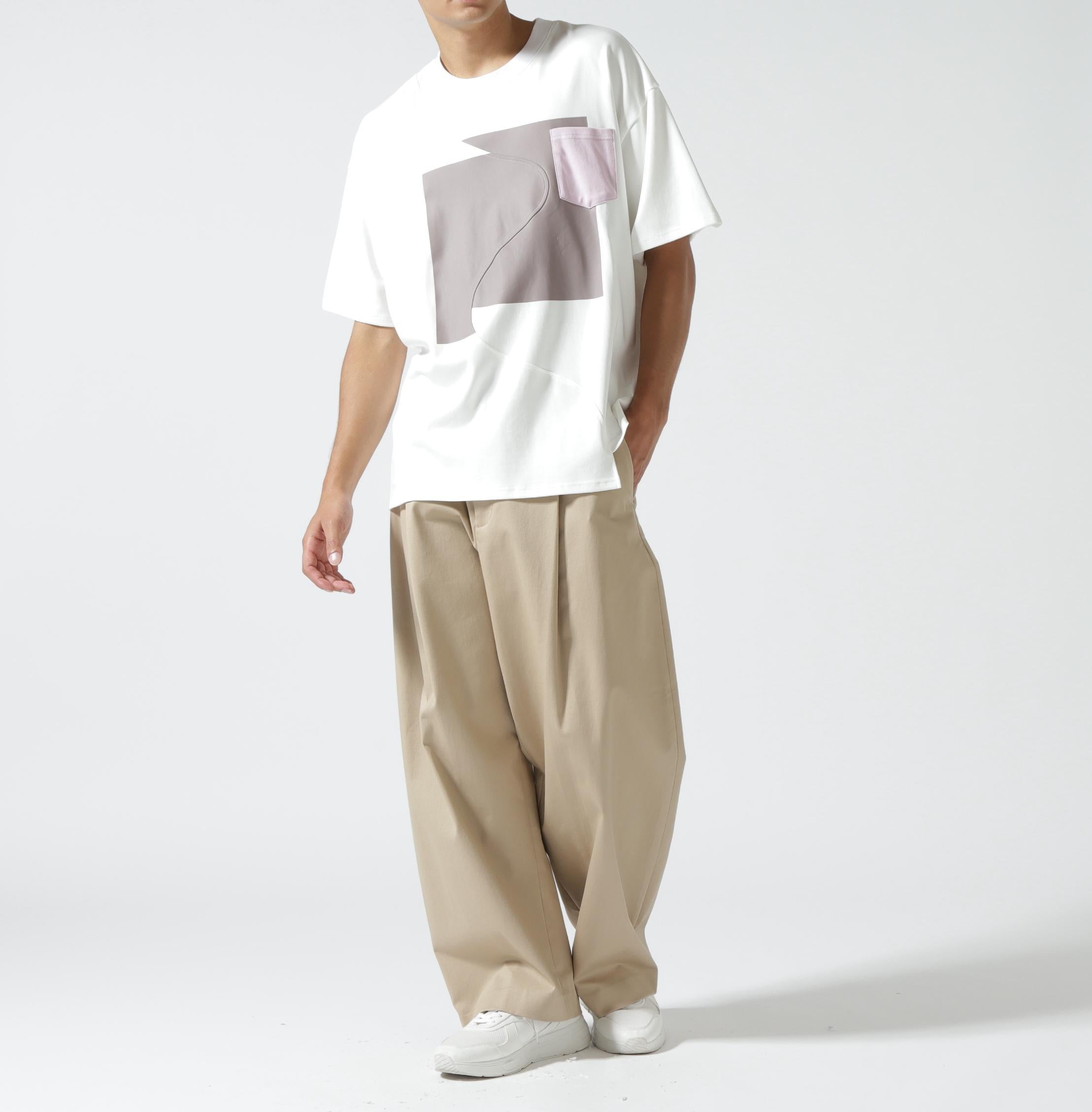 Maison ULA/メゾン ウラ/切り替えプリントTシャツ ホワイト