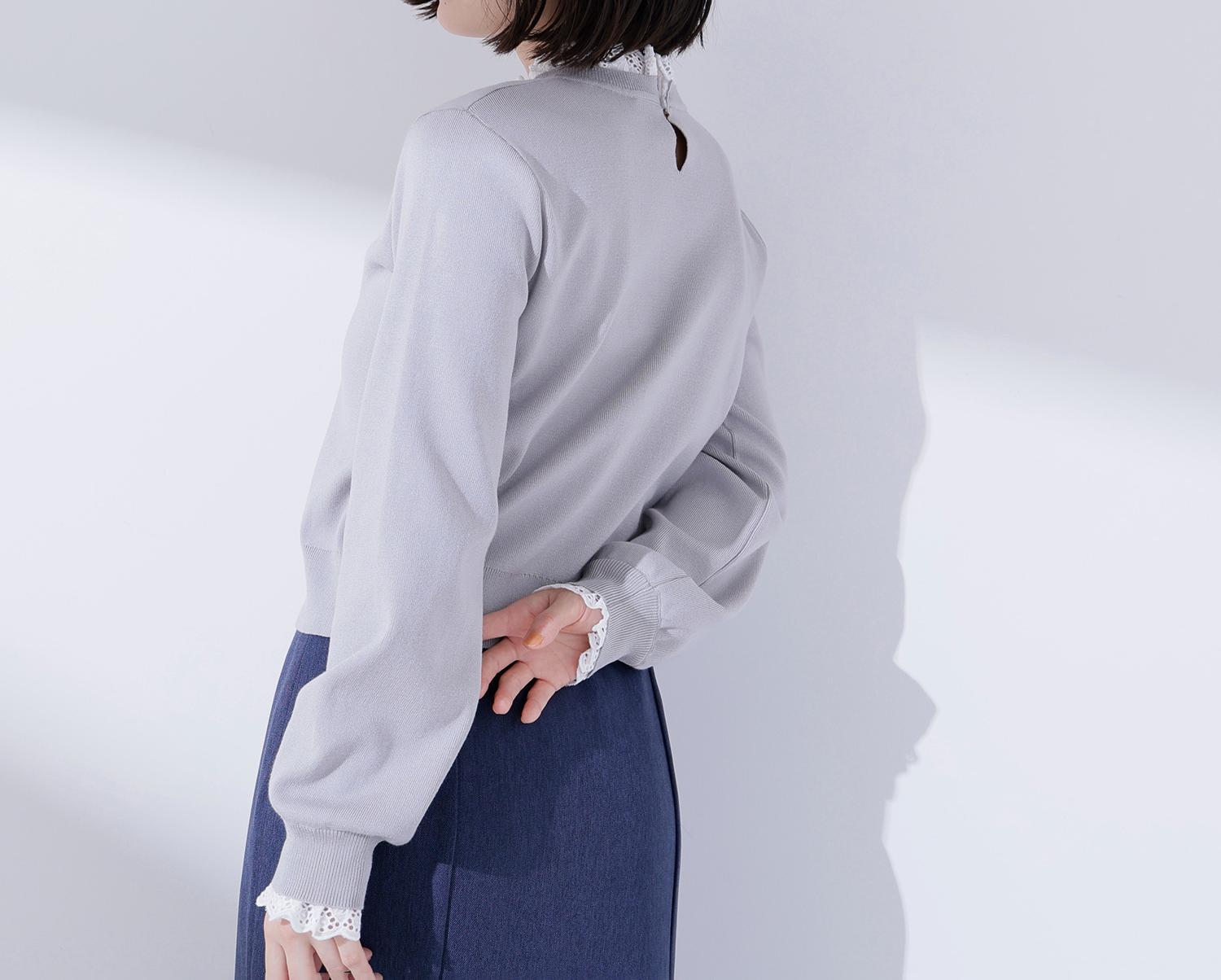 レースフリルドッキングニット ライトグレー