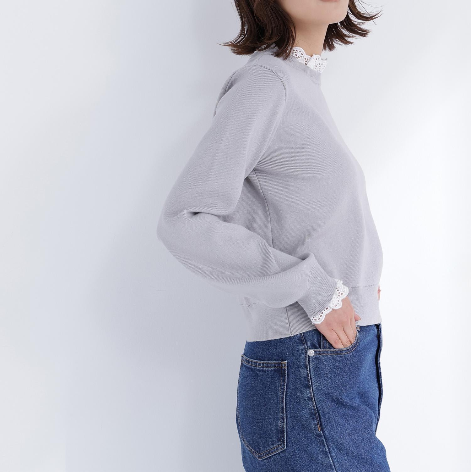 レースフリルドッキングニット ライトグレー