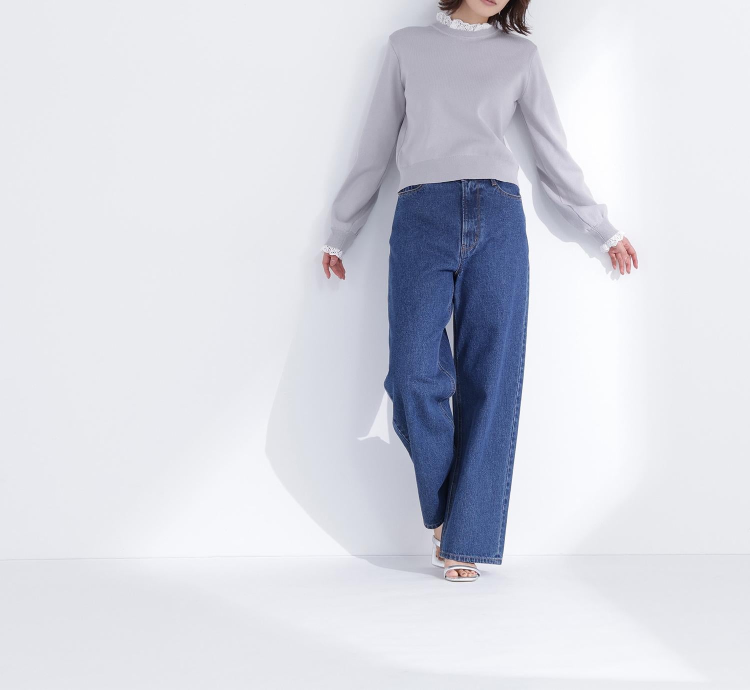 レースフリルドッキングニット ライトグレー