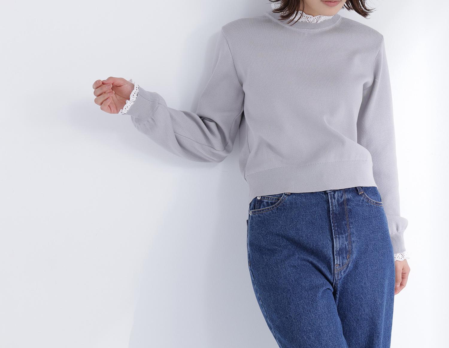 レースフリルドッキングニット ライトグレー