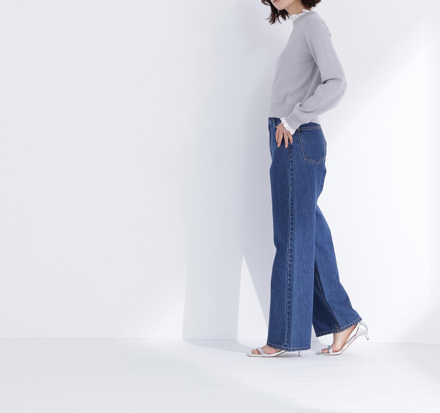 レースフリルドッキングニット ライトグレー