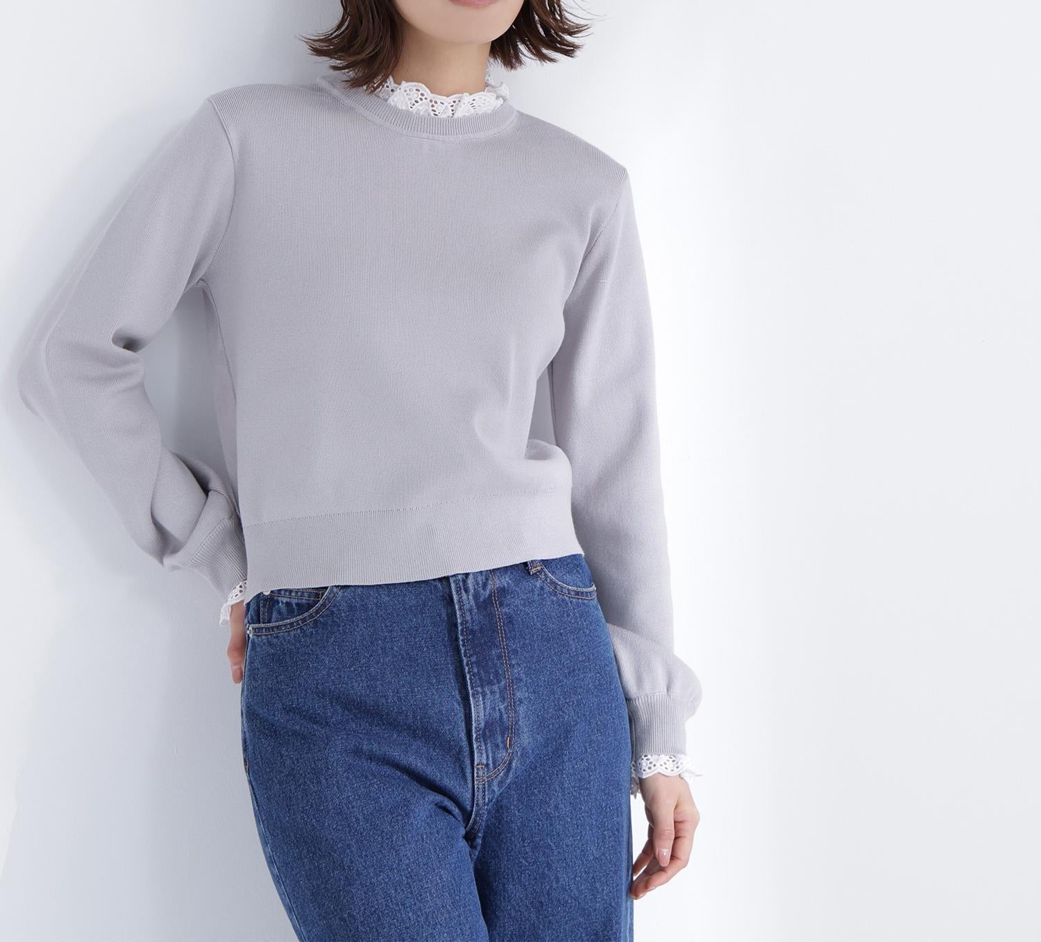 レースフリルドッキングニット ライトグレー