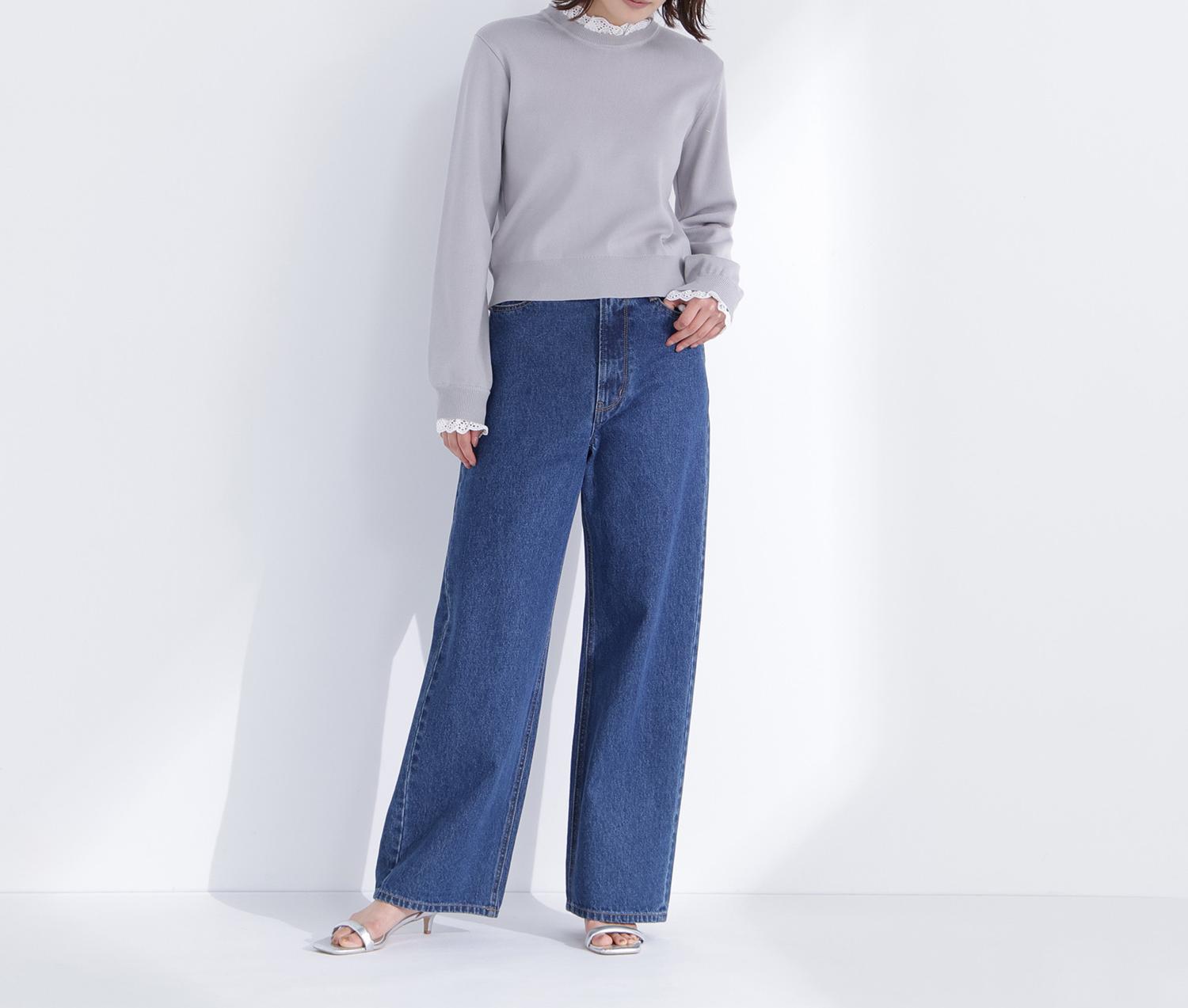 レースフリルドッキングニット ライトグレー