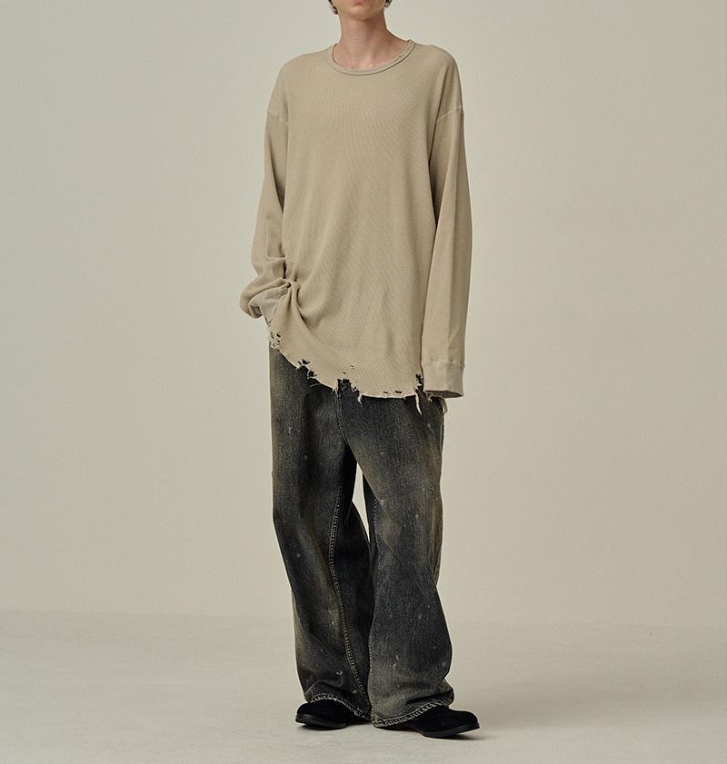 ANCELLM/アンセルム/DAMAGE WAFFLE C>EW LS T グレー