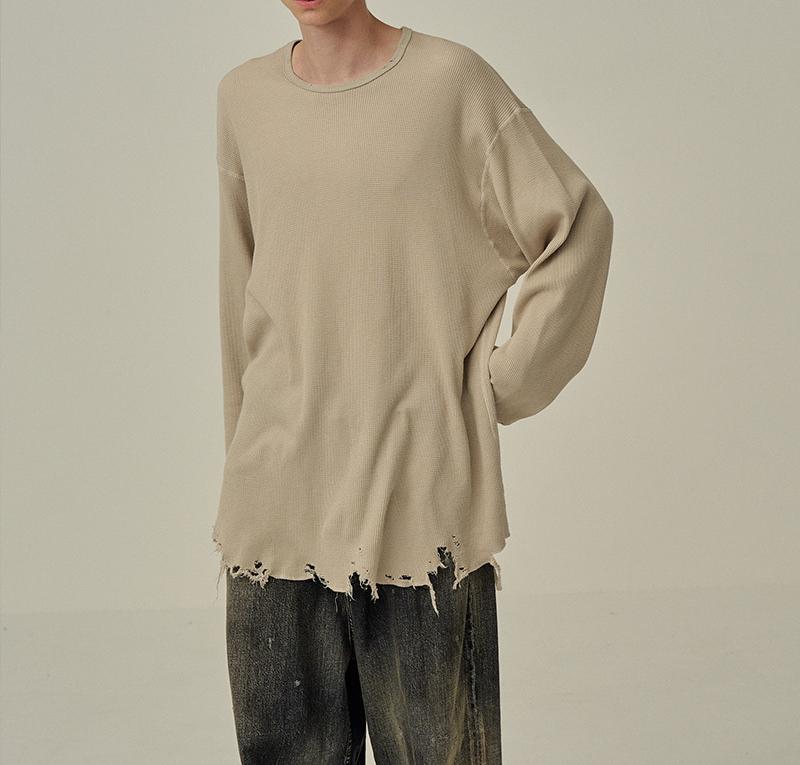 ANCELLM/アンセルム/DAMAGE WAFFLE C>EW LS T グレー