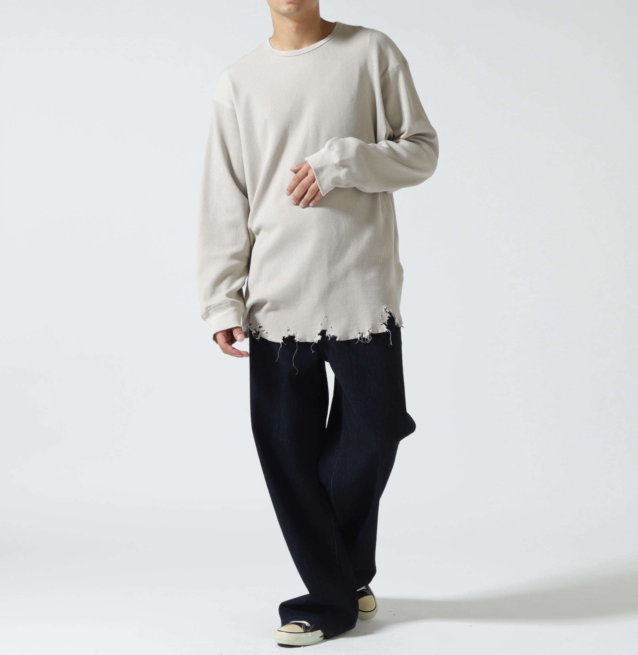 ANCELLM/アンセルム/DAMAGE WAFFLE C>EW LS T グレー