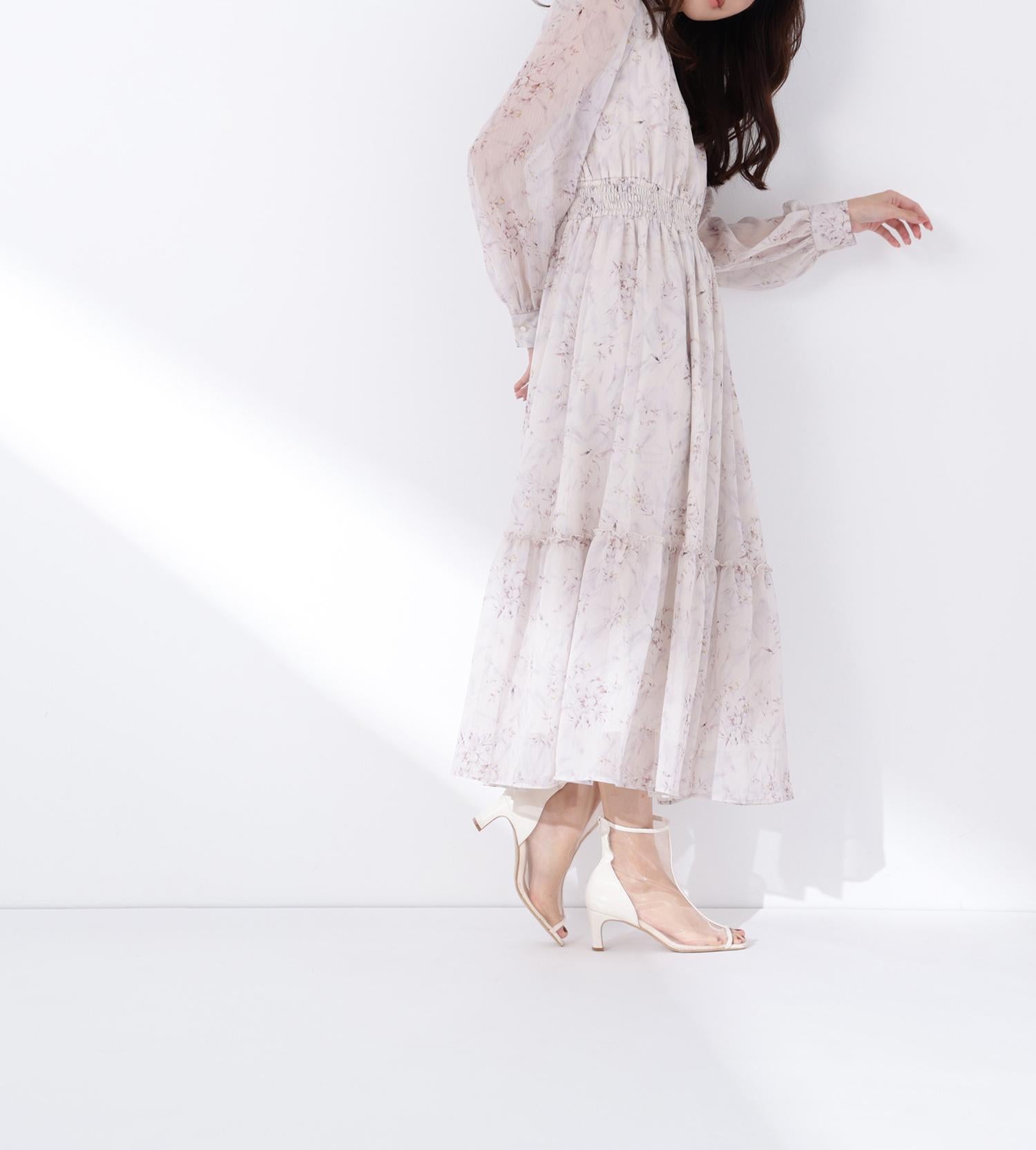 フラワーシフォンワンピース ベージュ系2