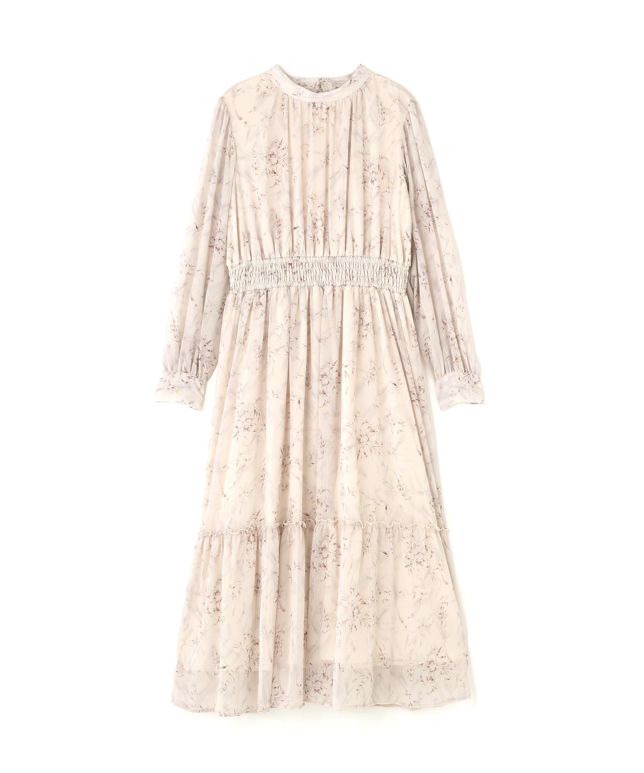 フラワーシフォンワンピース ベージュ系2