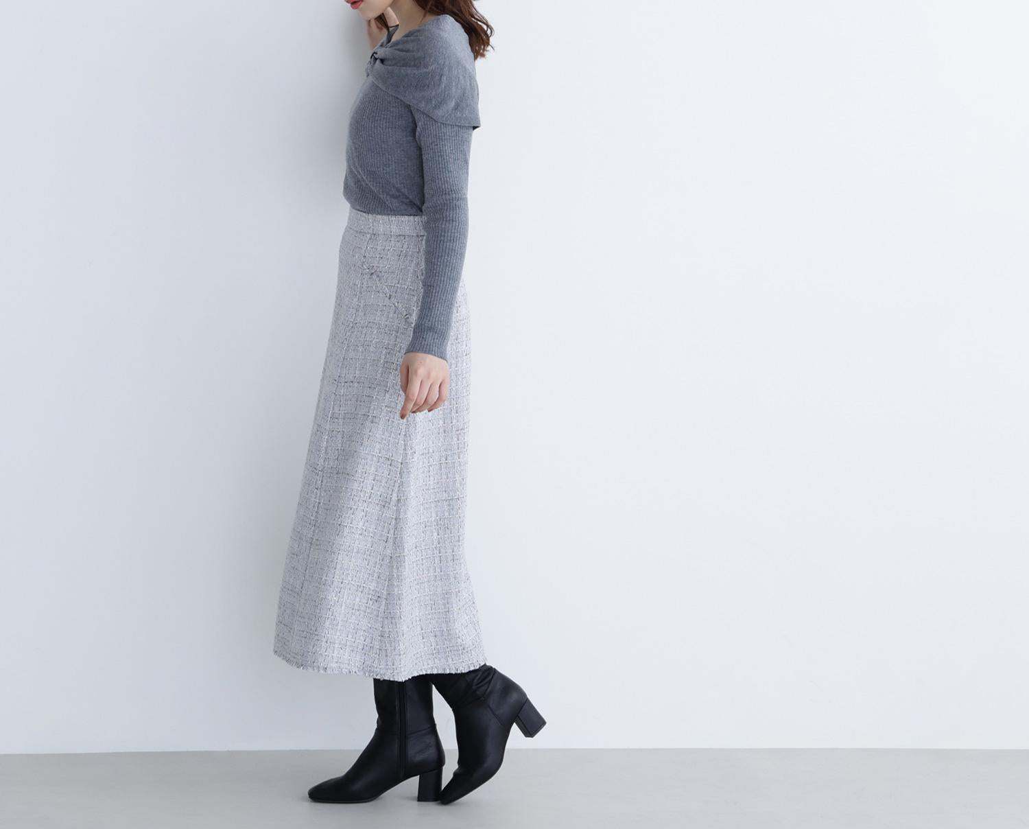 ツイードフレアスカート ブル―系2