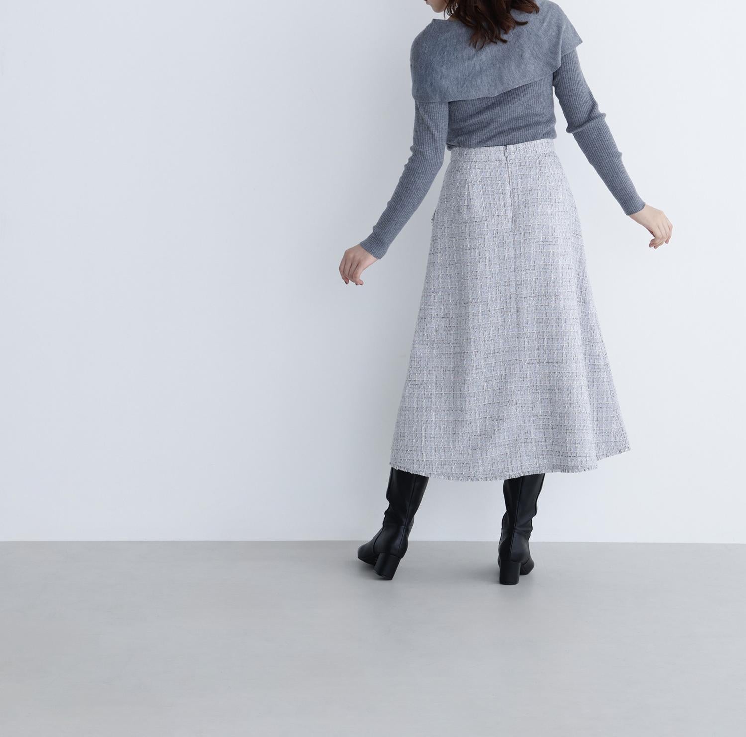 ツイードフレアスカート ブル―系2